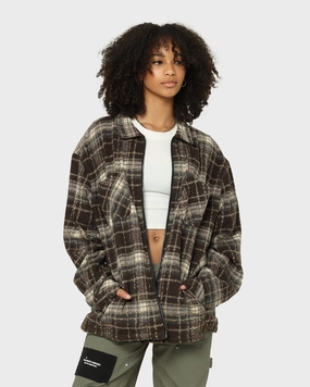 XXIII Vitus Zip Up Flannel Shacket Brown rainy - day gear