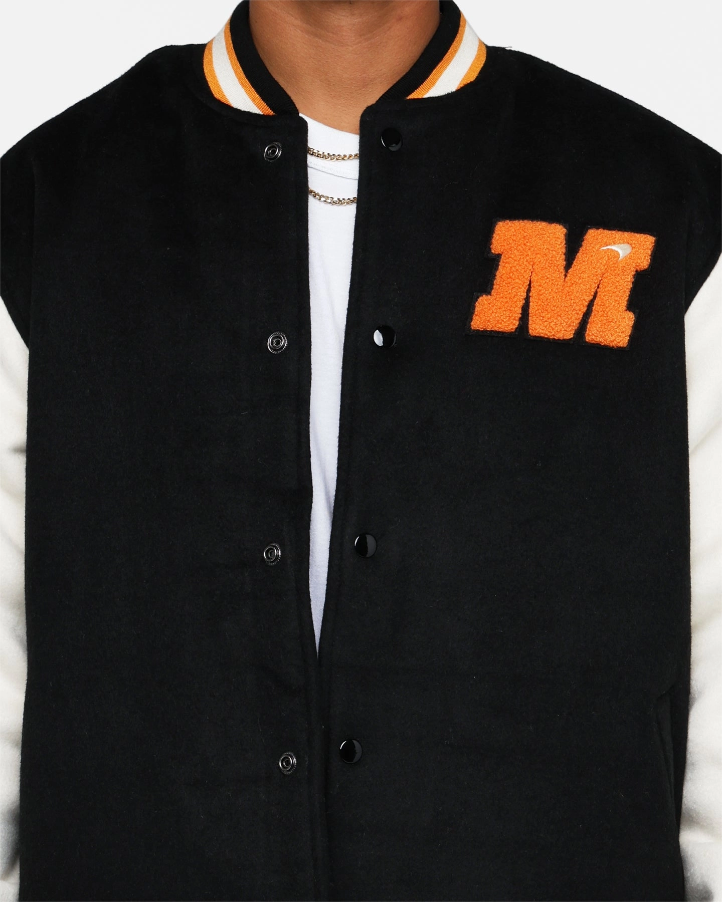 Mitchell & Ness X McLaren Racing Varsity Jacket Black/Cream Insulated Comfort Show