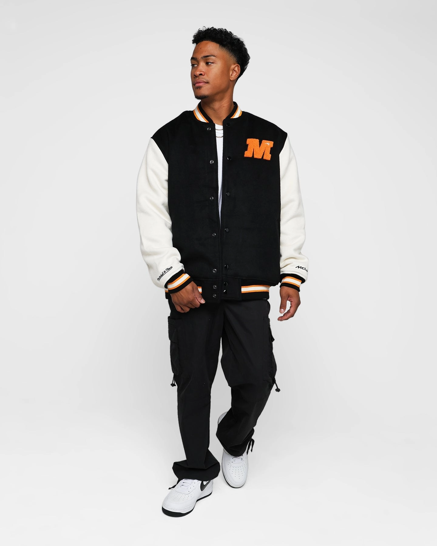 Belted Packable design Mitchell & Ness X McLaren Racing Varsity Jacket Black/Cream