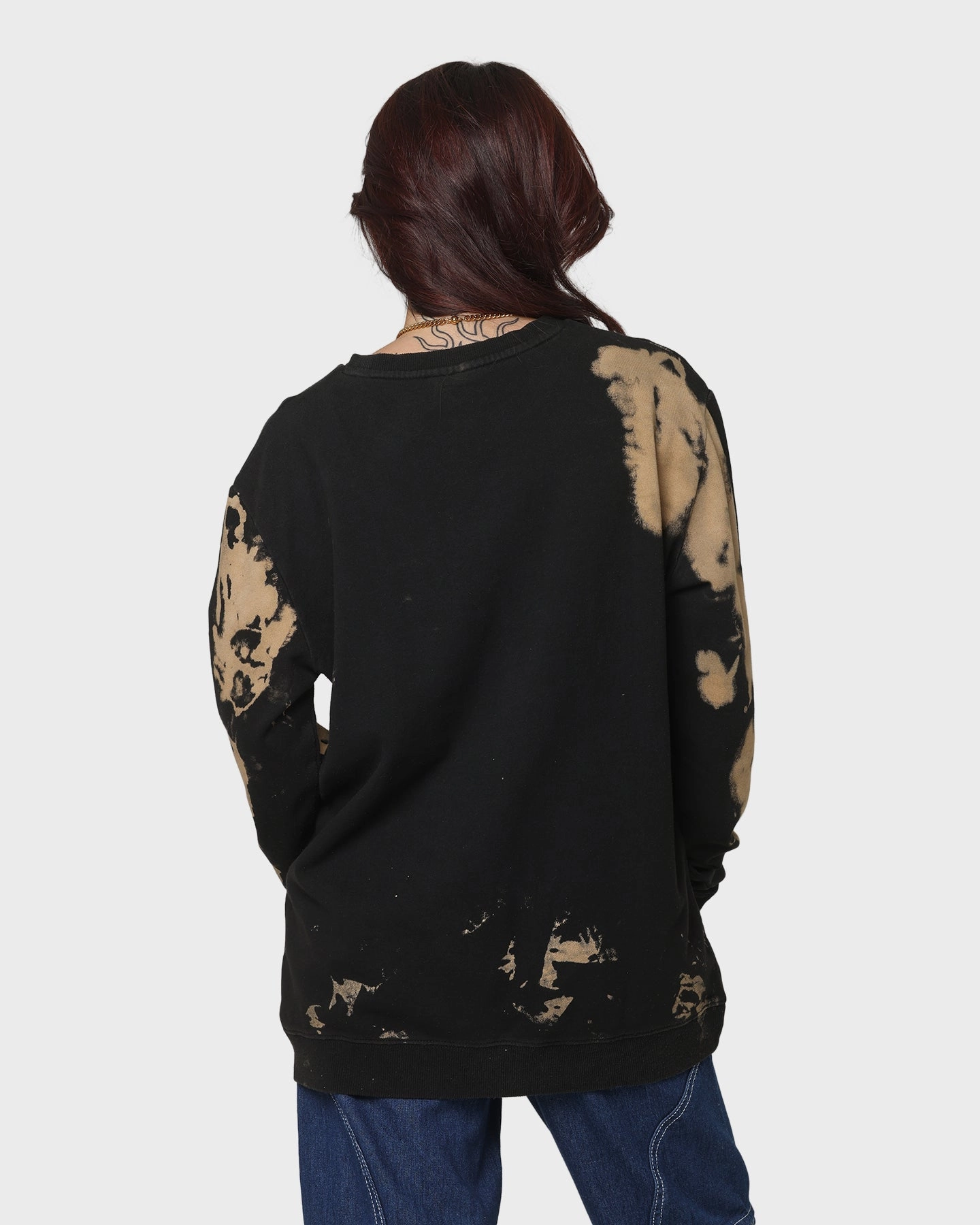 Stylish Everyday Wear The Rolling Stones Tattoo Tongue Crewneck Tie Dye/Black