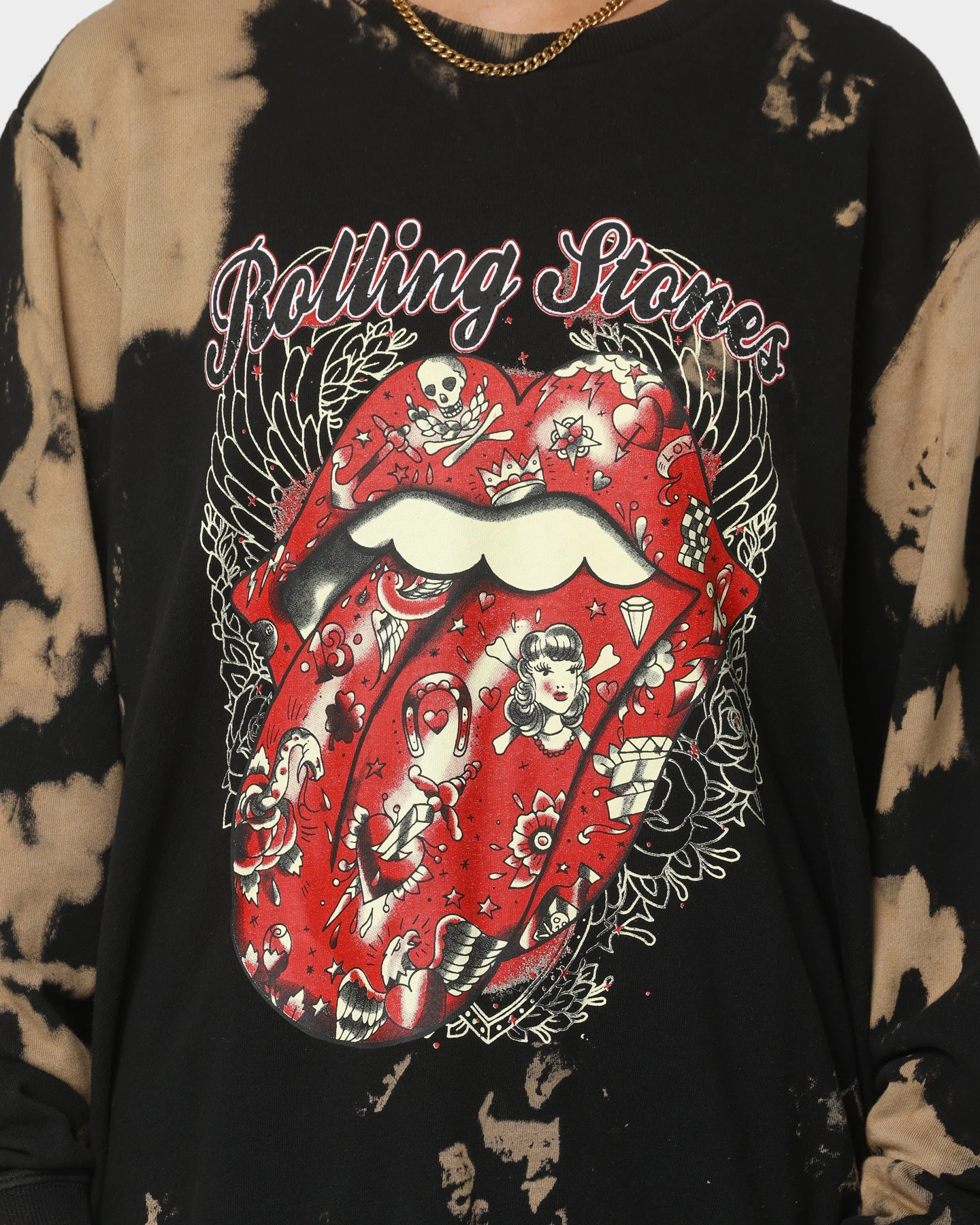 Chic Vibe The Rolling Stones Tattoo Tongue Crewneck Tie Dye/Black