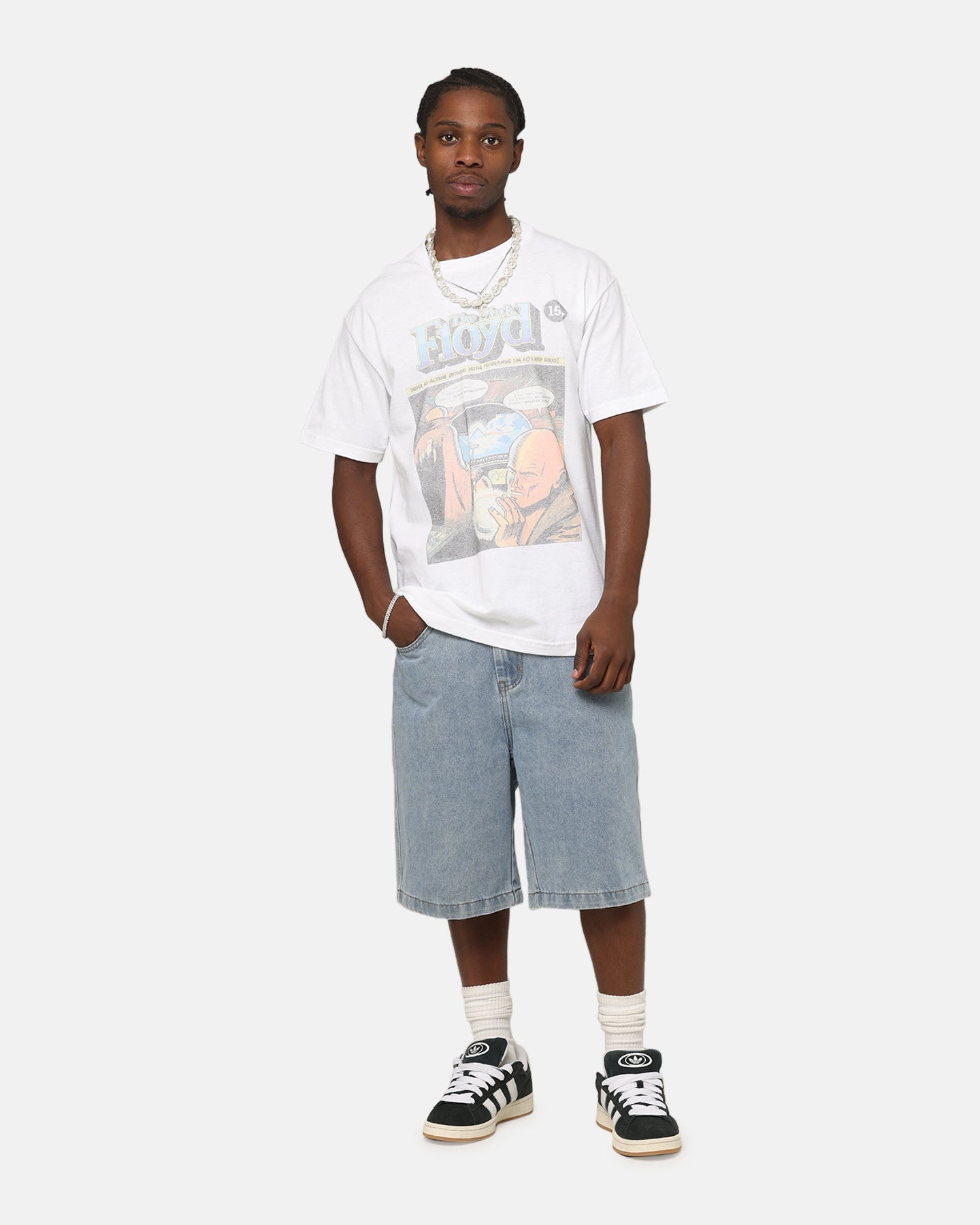 Fashionable Look Layering Must-Have Pink Floyd Comic T-Shirt Vintage White