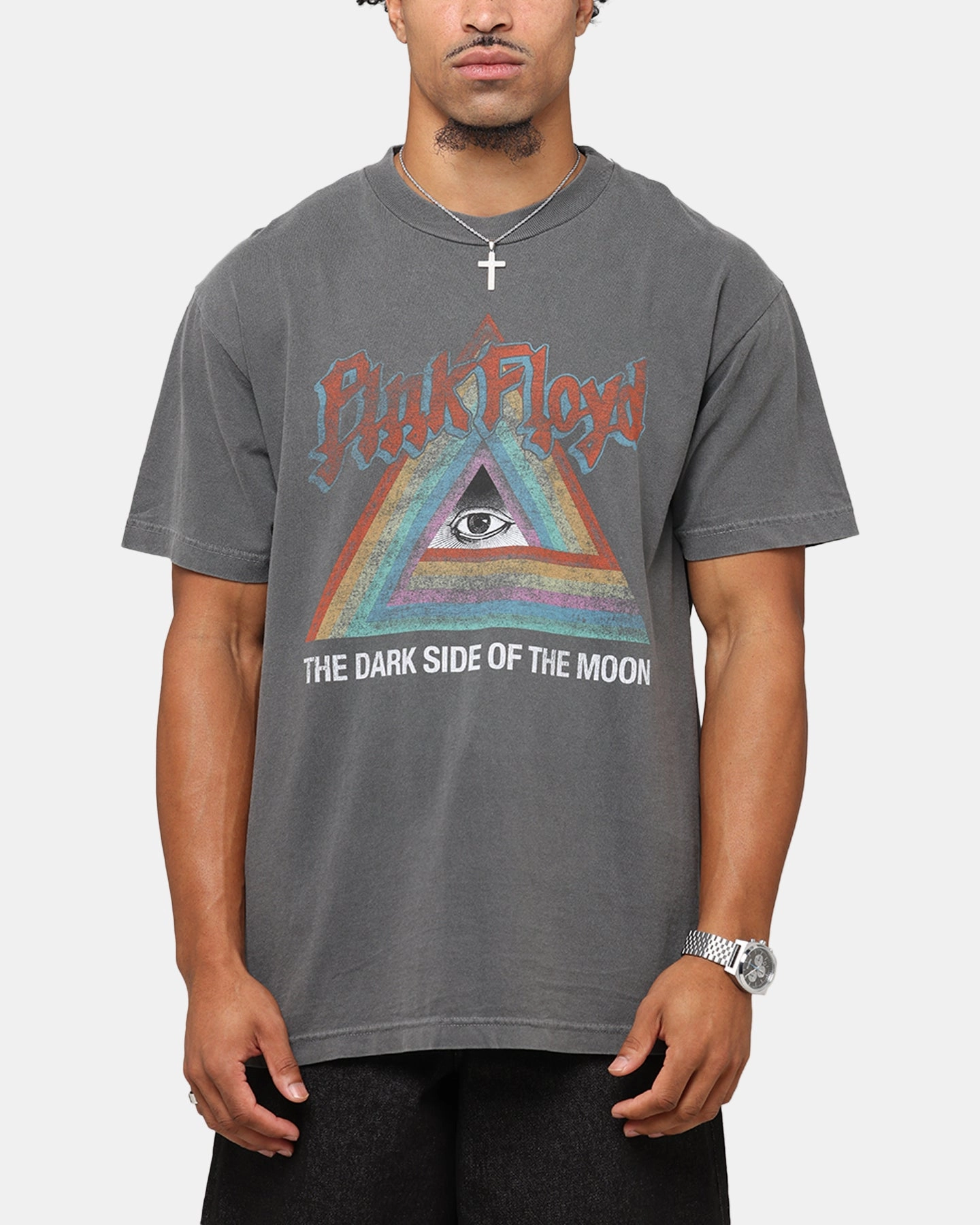 Fit For All Pink Floyd Dark Side Rainbow T-Shirt Faded Black