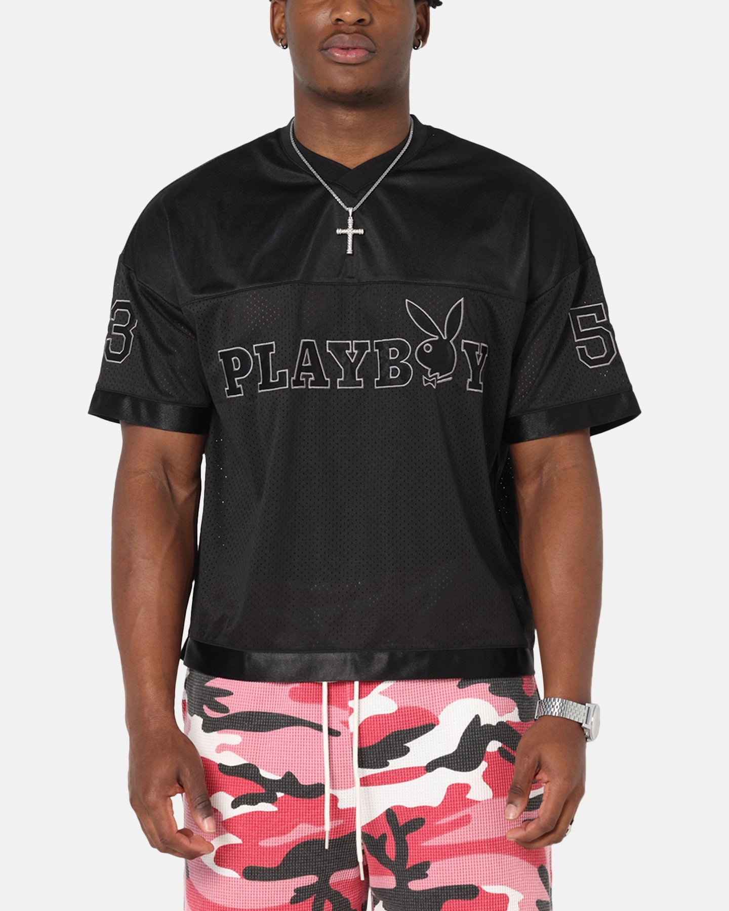 Thermoregulating Fabric Playboy Boxy Football Jersey Black