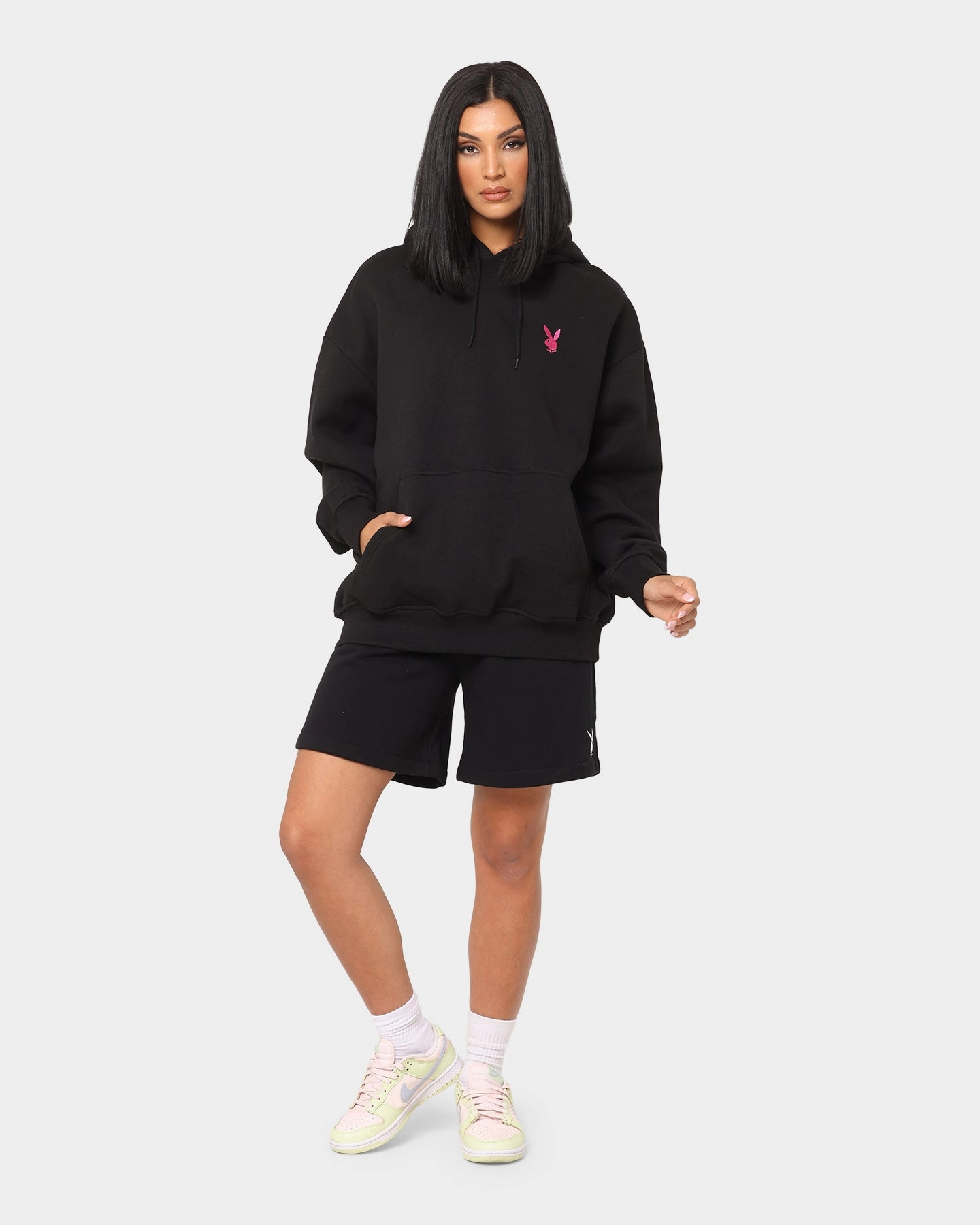 New Year's Eve attire Minimalist Aesthetic Playboy Bunny Basics Oversized Hoodie Black