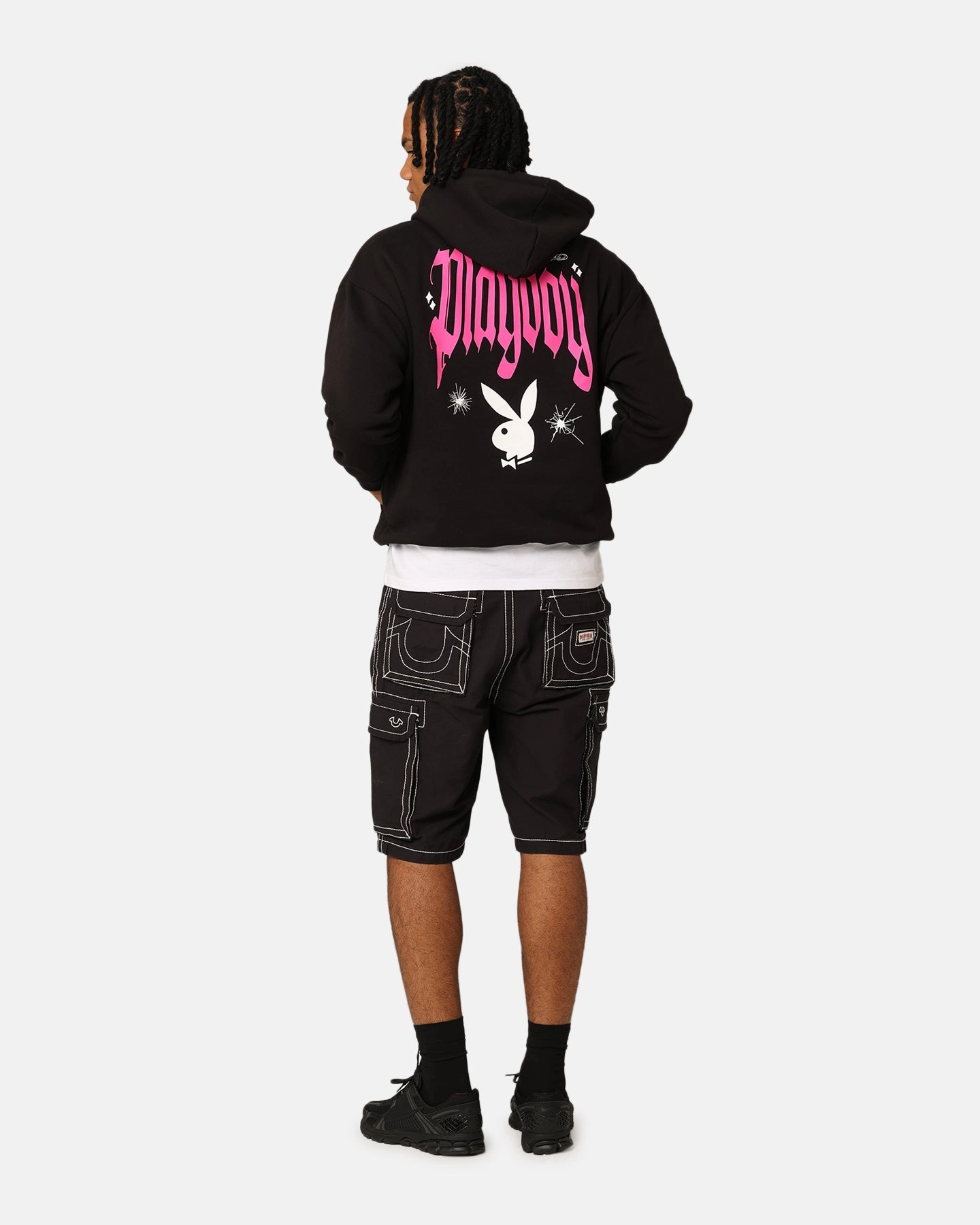 Playboy Card Hoodie Black Handmade Compression Strap Adjustment