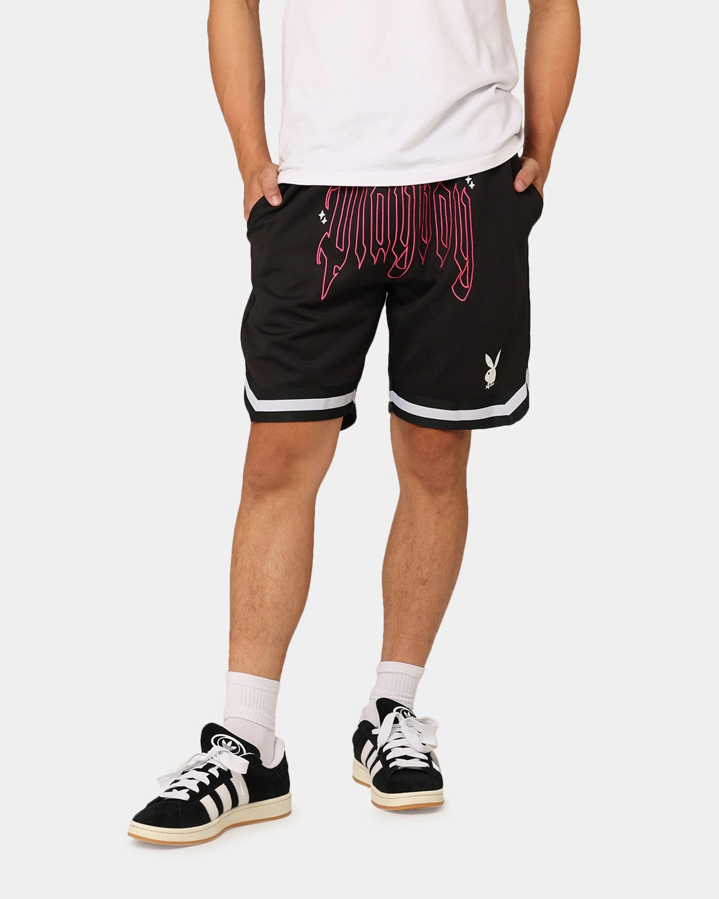 Sporty Vibes Snag Free Fabric Playboy Card Shorts Black