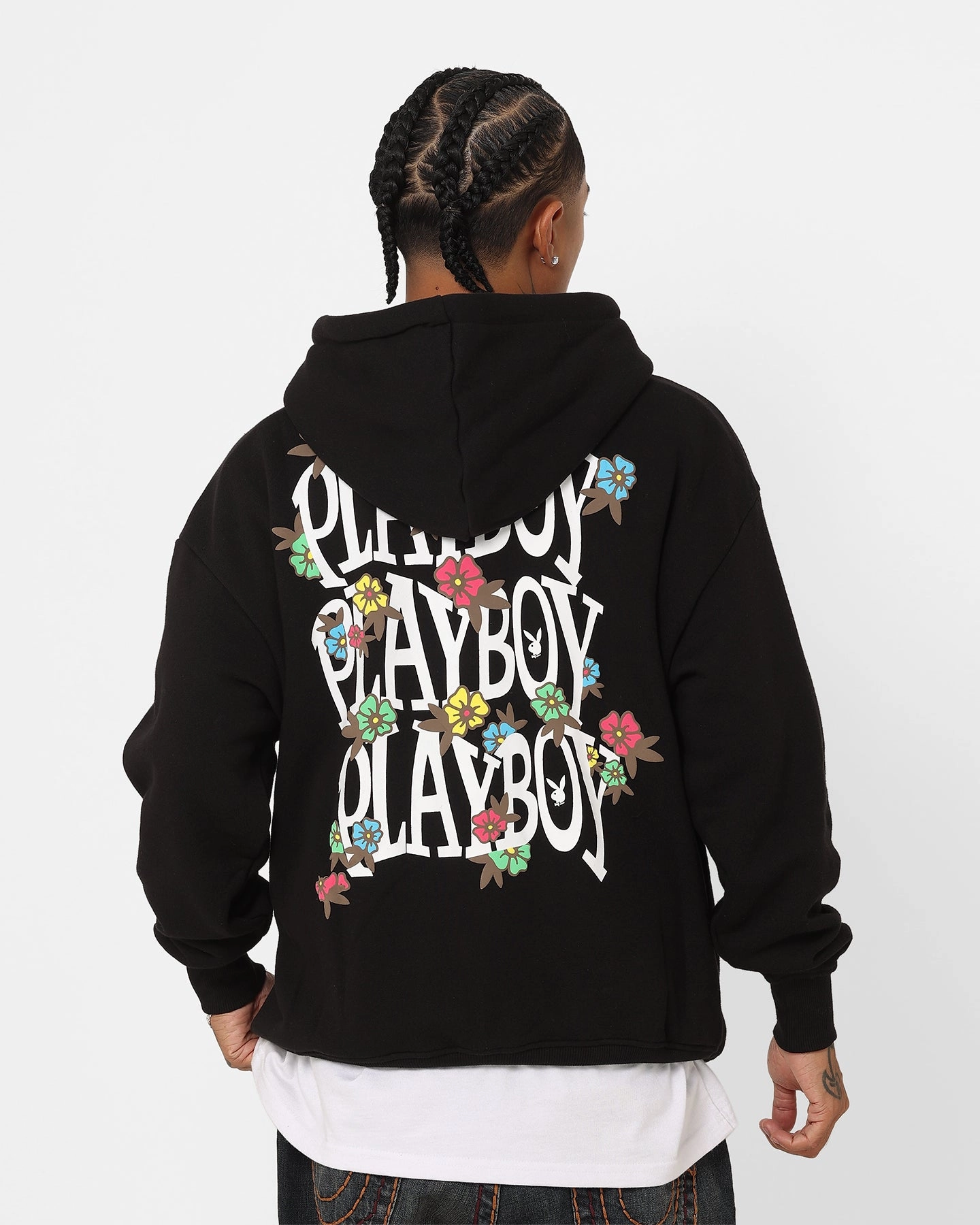Raglan sleeves Halloween costume Playboy Flowers Hoodie Black