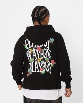 Raglan sleeves Halloween costume Playboy Flowers Hoodie Black