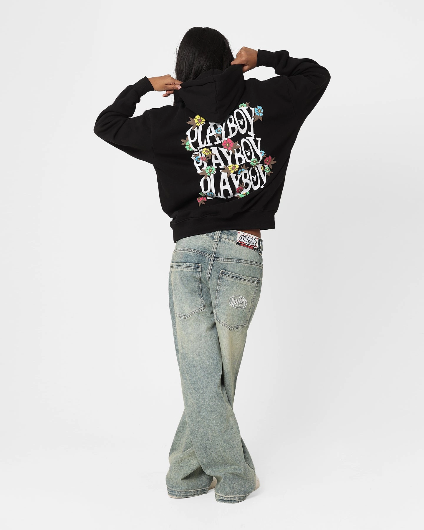 Playboy Flowers Hoodie Black Quick Release Buckles