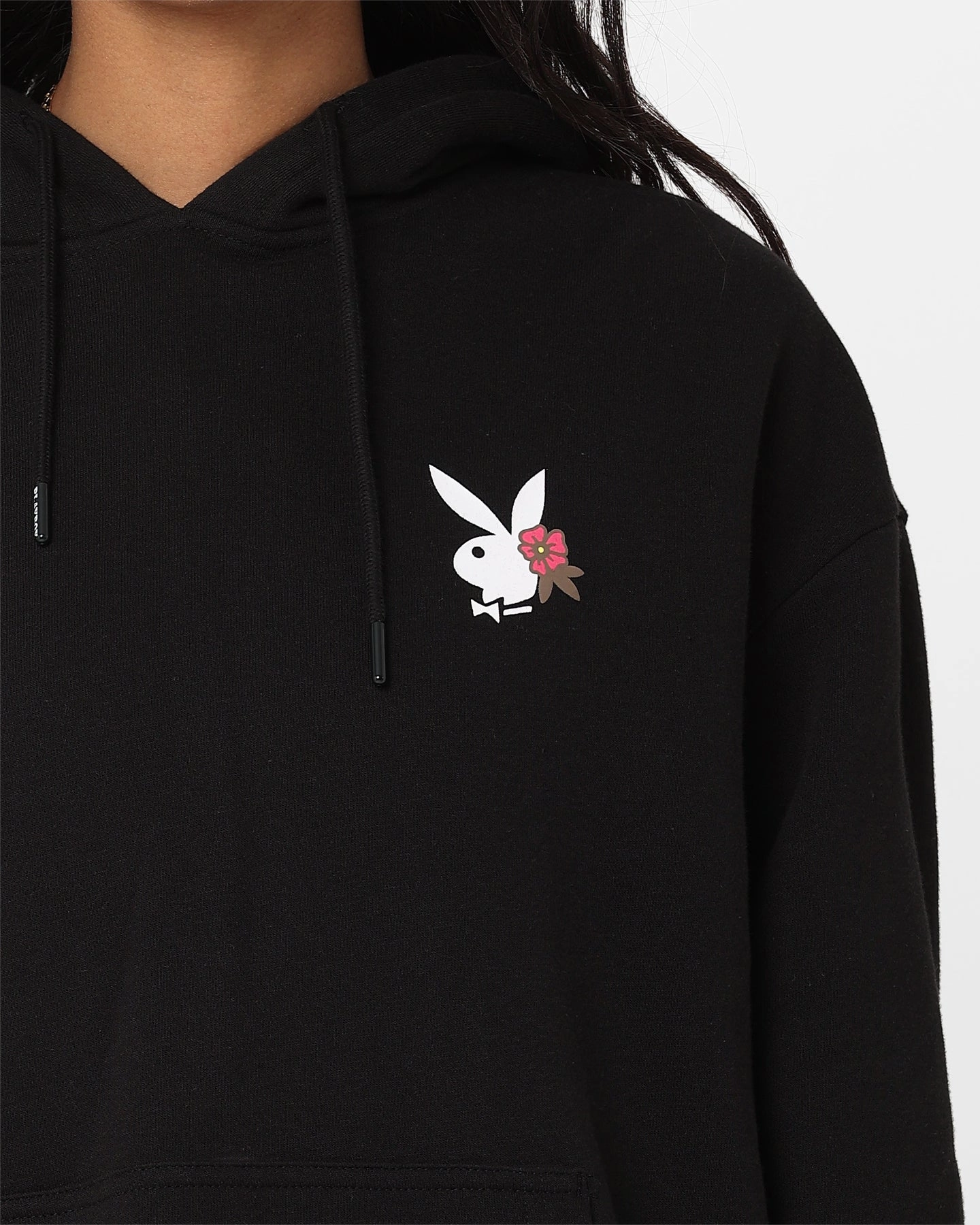 Compact Packable Design Playboy Flowers Hoodie Black