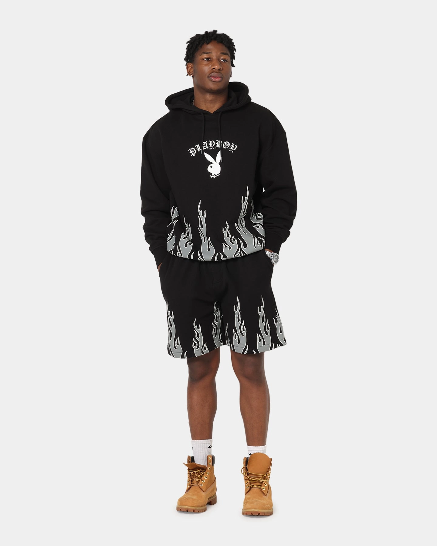 Playboy Gothic Flames Hoodie Black Everyday Easy camouflage color