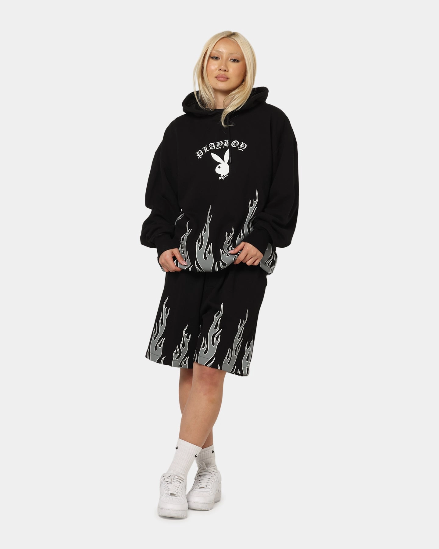 casual lunch Playboy Gothic Flames Hoodie Black
