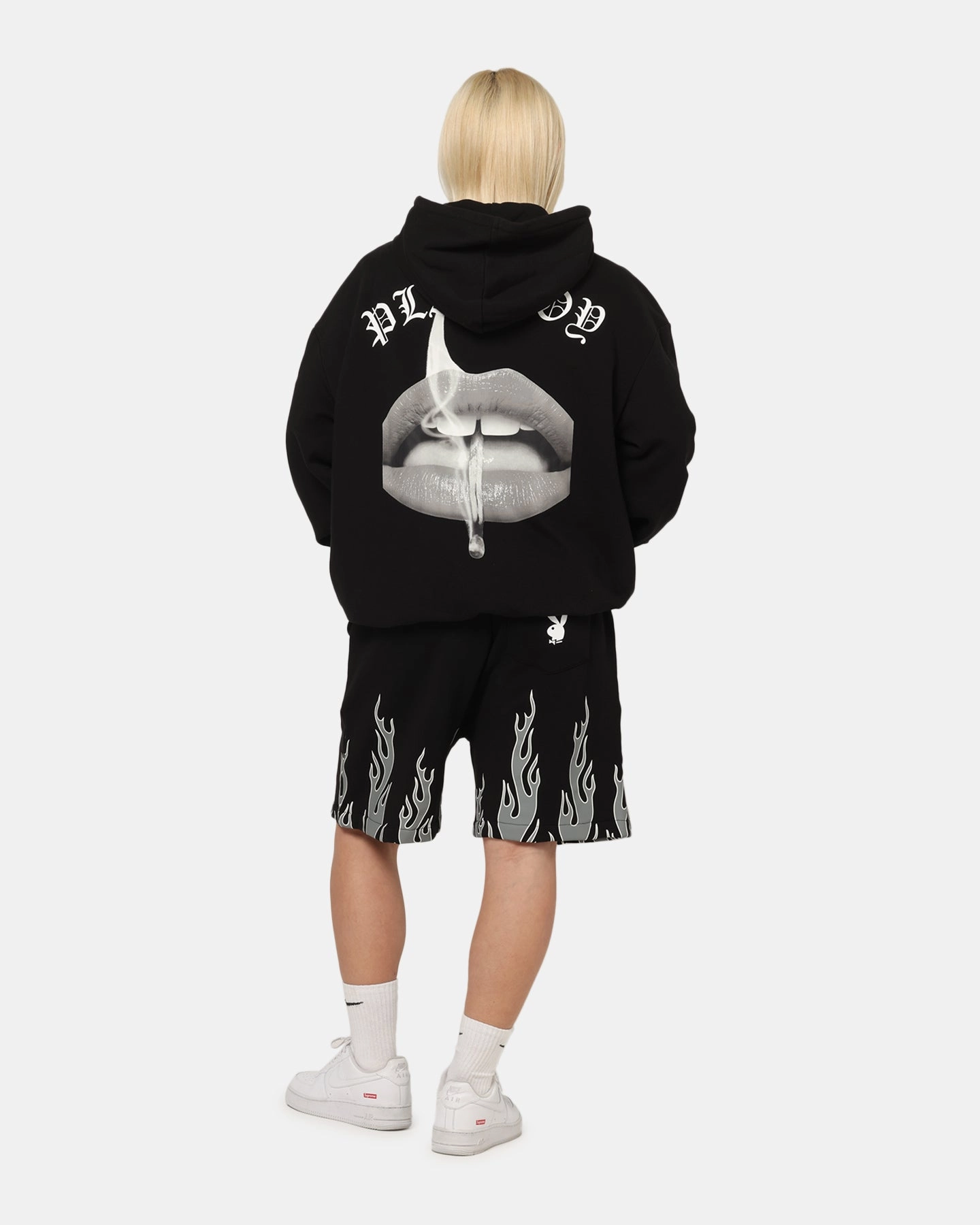Oversized Fit variety Playboy Gothic Mono Lips Hoodie Black