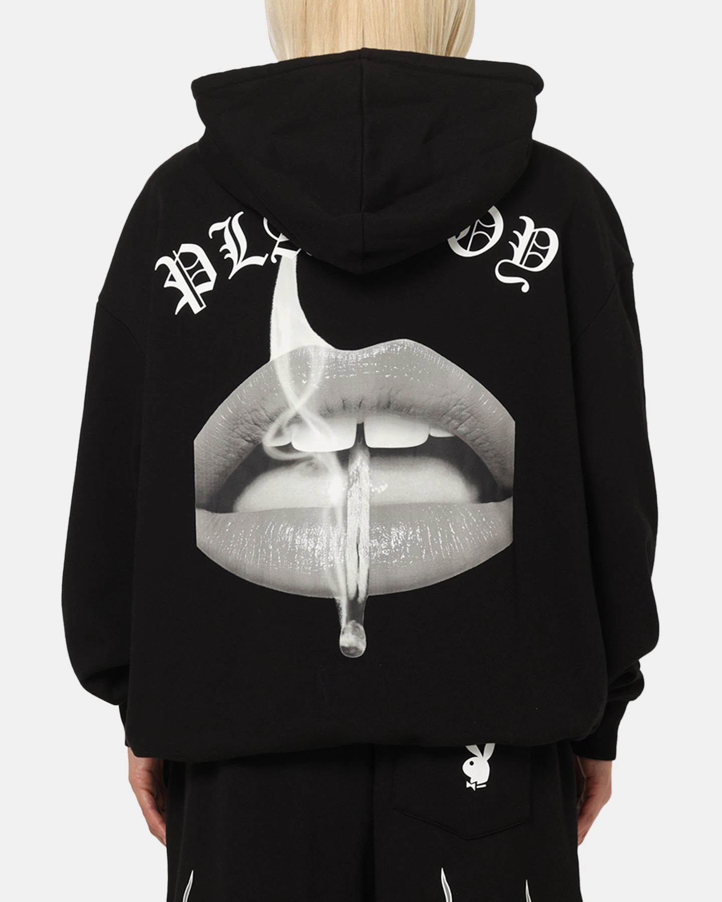 Playboy Gothic Mono Lips Hoodie Black TearResistant Ripstop Nylon Relaxed Motion