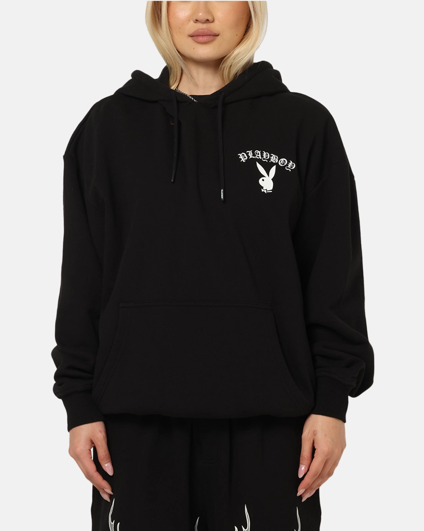 Comfort Focused Design Playboy Gothic Mono Lips Hoodie Black
