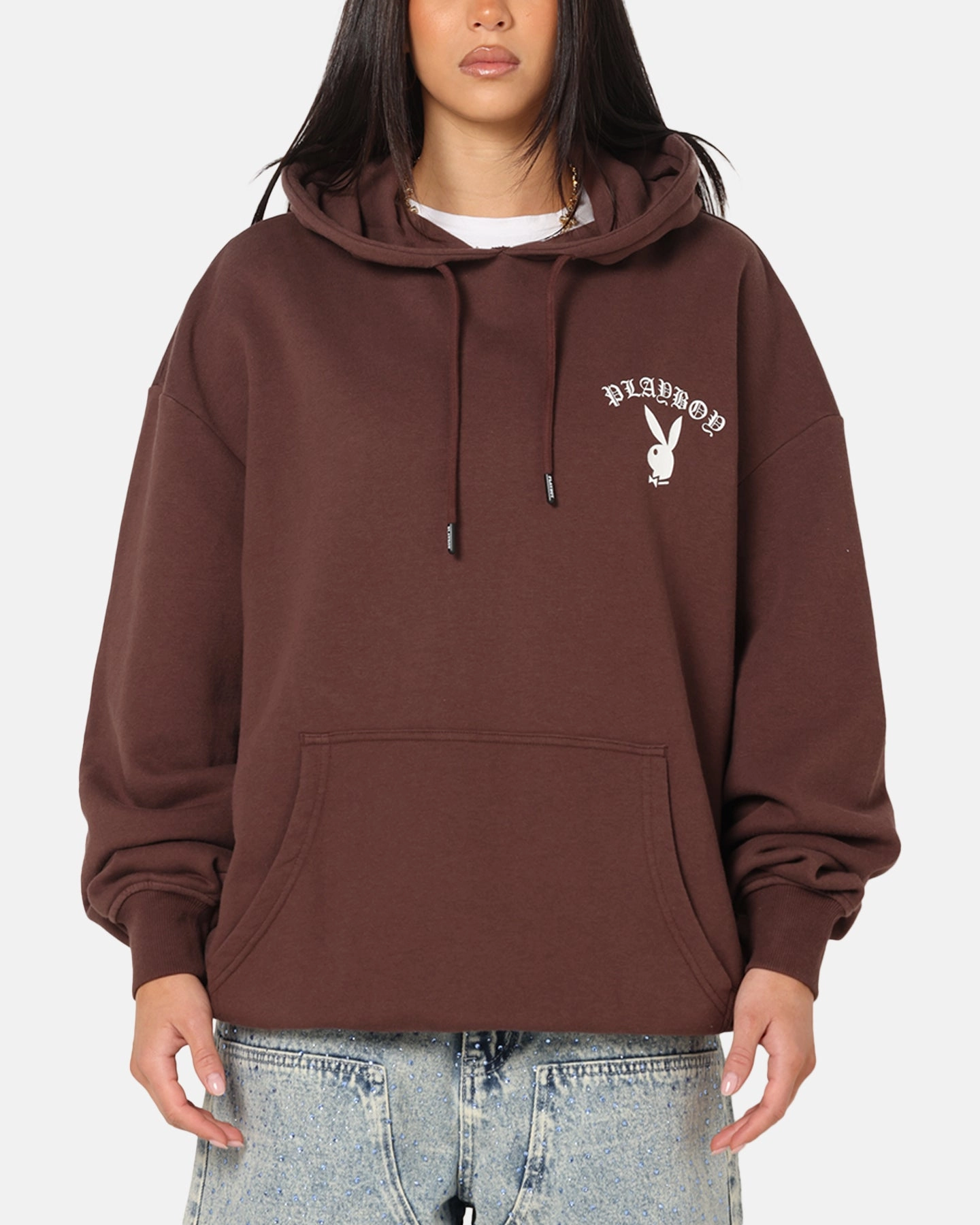 Foundation Playboy Gothic Mono Lips Hoodie Washed Brown
