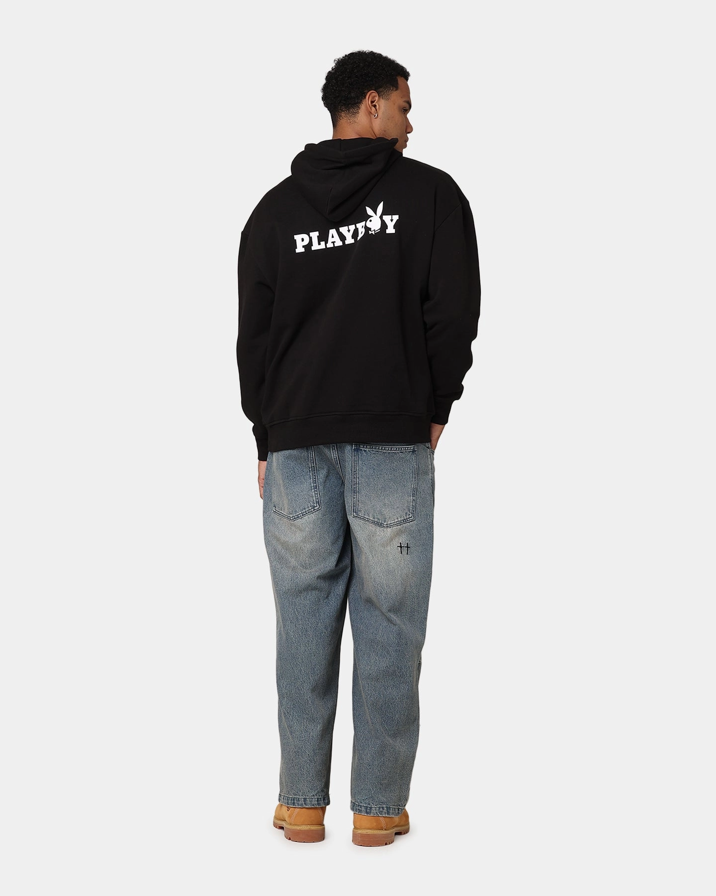Playboy Logo Bunny O Hoodie Black Rugged Look Denim