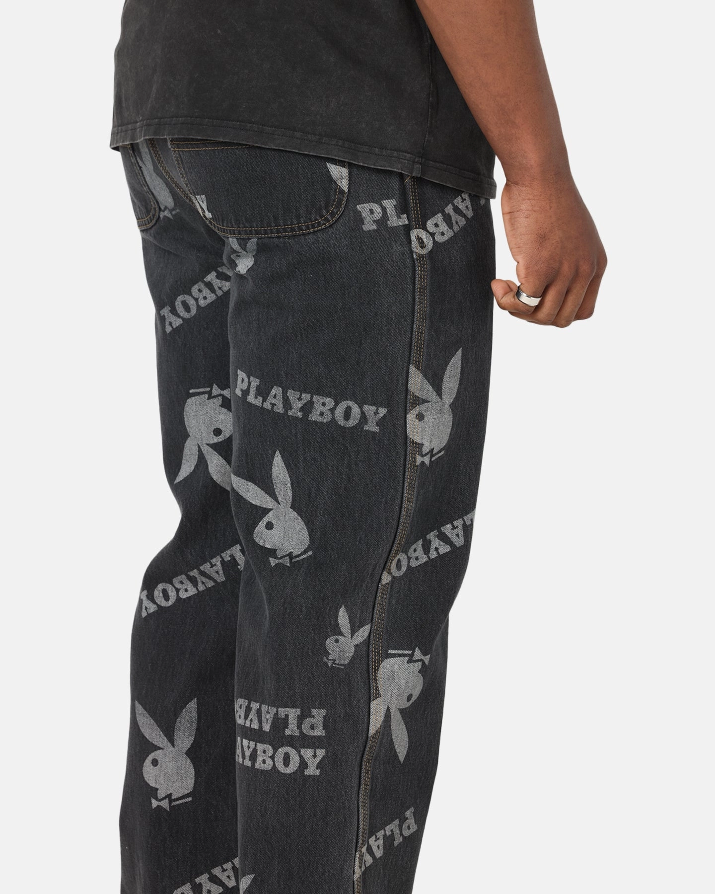 Zero Waste Pattern Design Durable Hardware Playboy Mess Denim Jeans Washed Black
