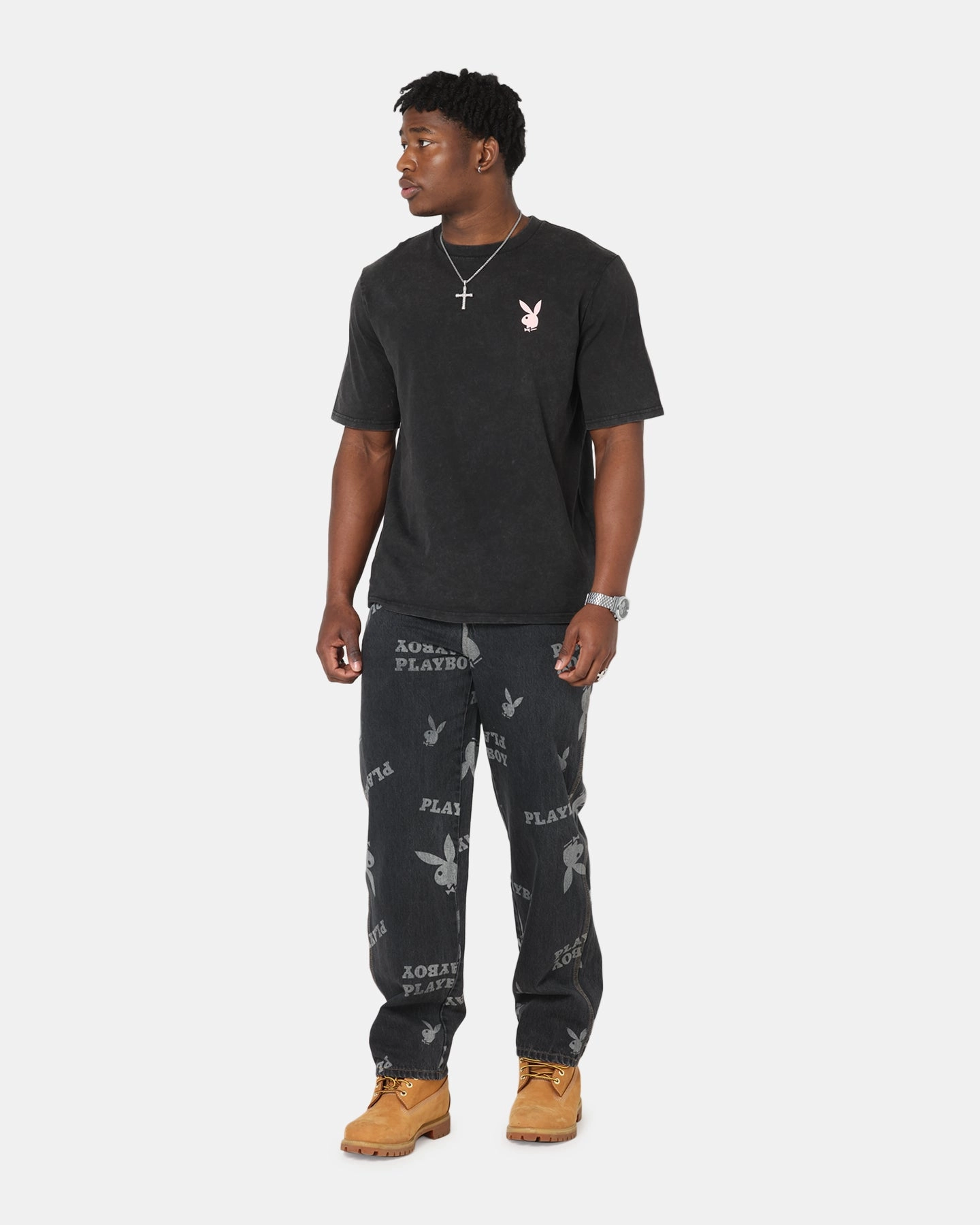 Trendy Sunny Vibes Playboy Mess Denim Jeans Washed Black