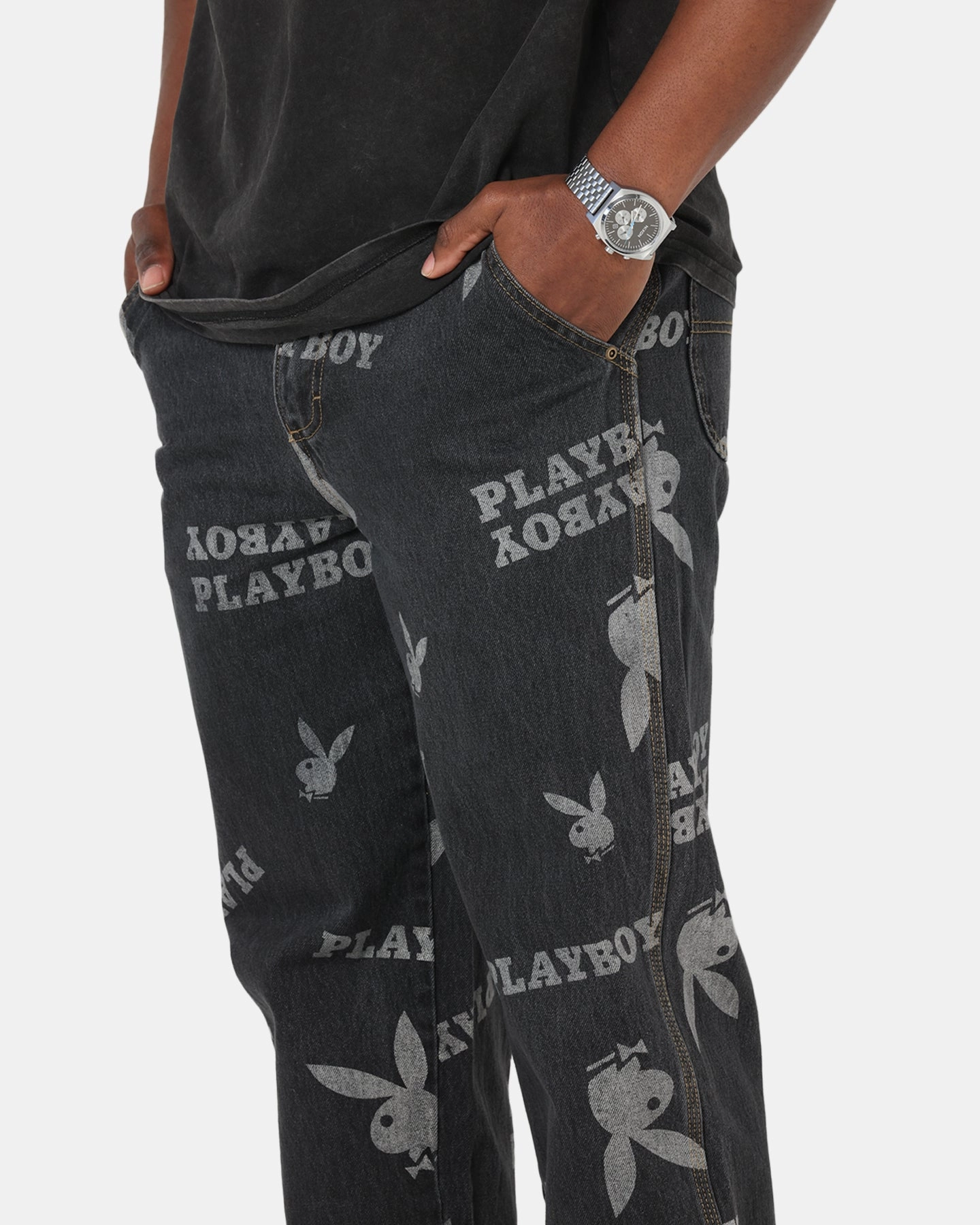 Work Meeting Unisex Wear Weekend Warrior Daily Essential Playboy Mess Denim Jeans Washed Black