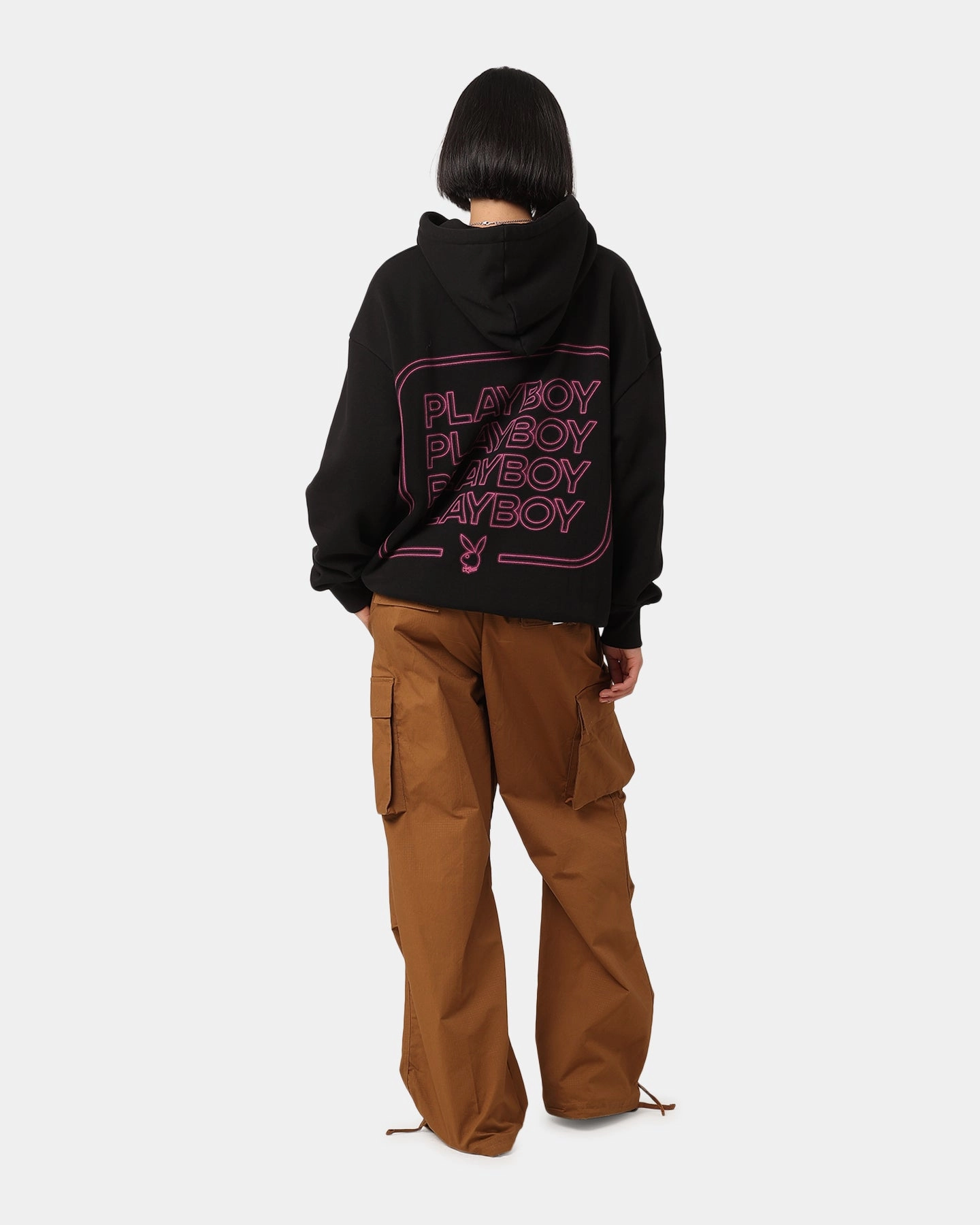 design Weather Resistant Coating Playboy Neon Stack Hoodie Black/Pink