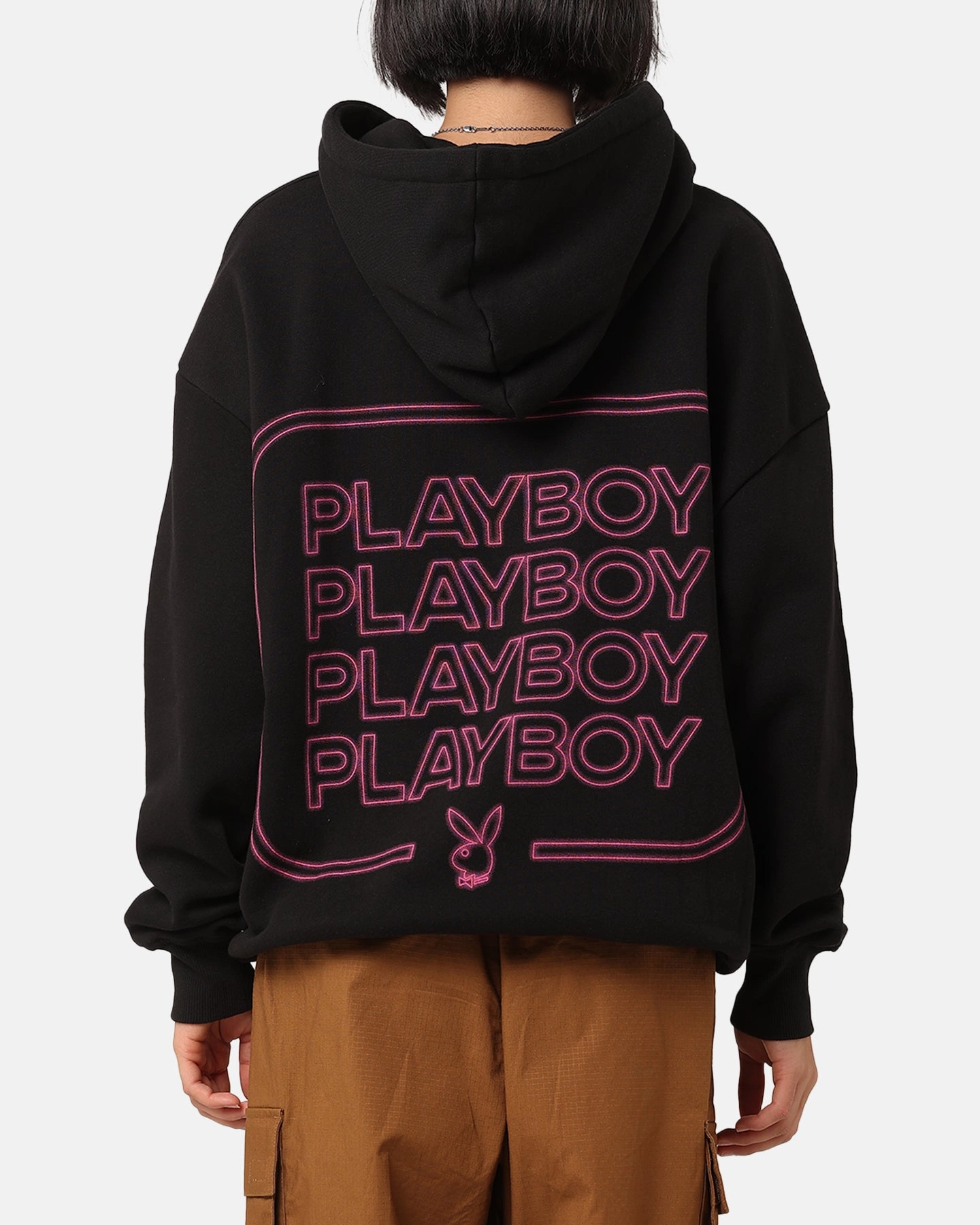 Playboy Neon Stack Hoodie Black/Pink Classic Comfort Dry clean only