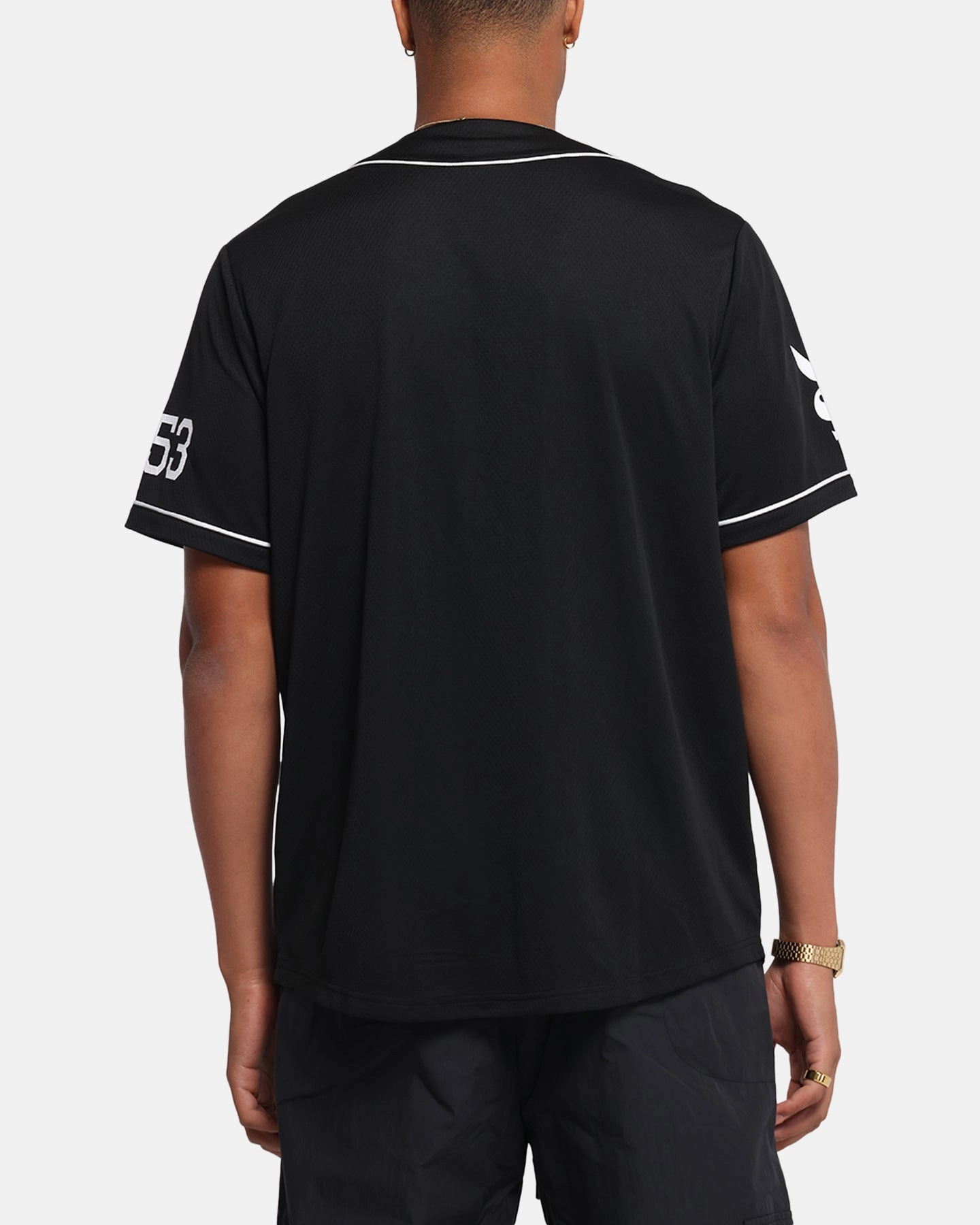 Playboy Playboy Bunny Baseball Jersey Black Lightweight Mesh Panels