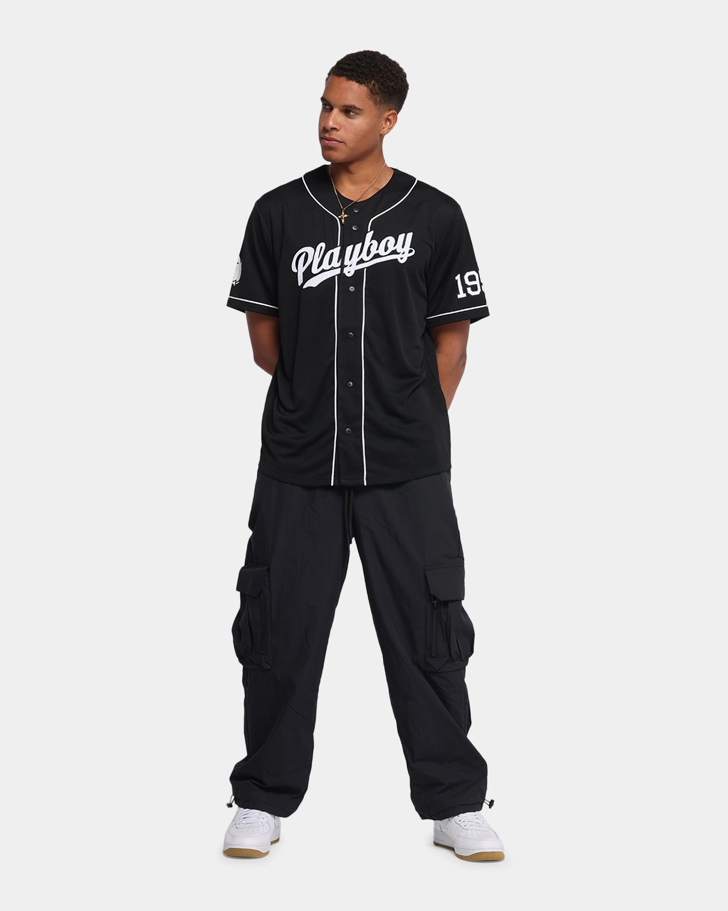 Ventilation Panels Fitness Apparel Playboy Playboy Bunny Baseball Jersey Black