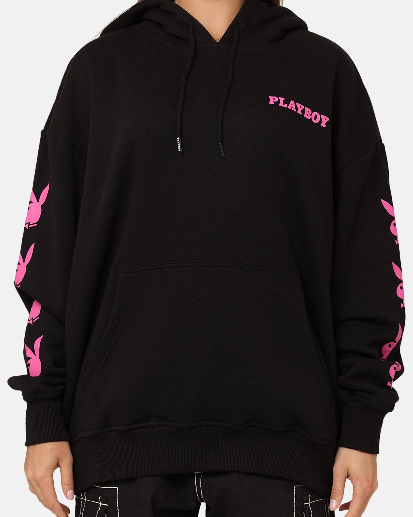 Sporty Playboy Side Bunny Stack Hoodie Black