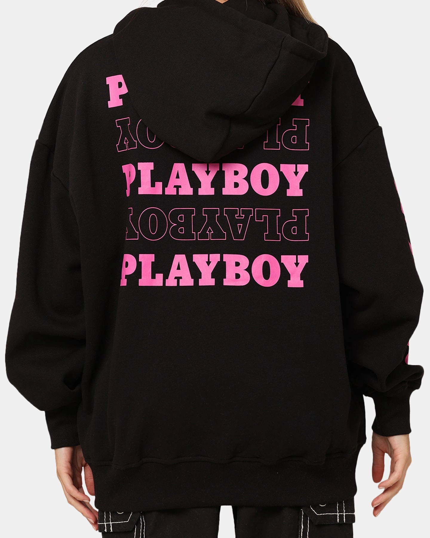 Waterproof Protection Easy Comfort Playboy Side Bunny Stack Hoodie Black