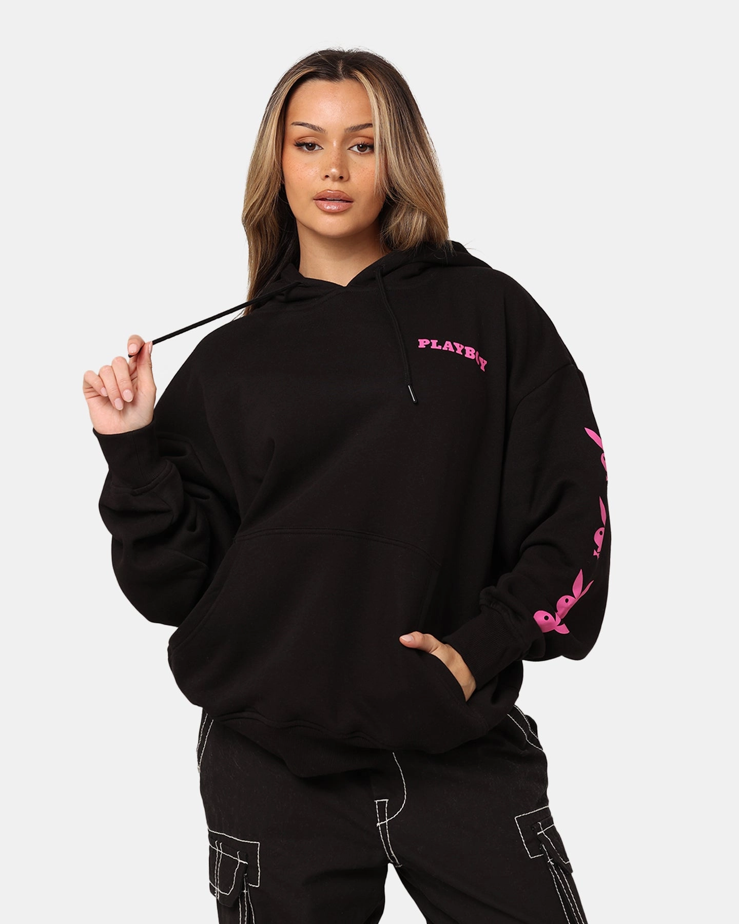 Playboy Side Bunny Stack Hoodie Black Argue