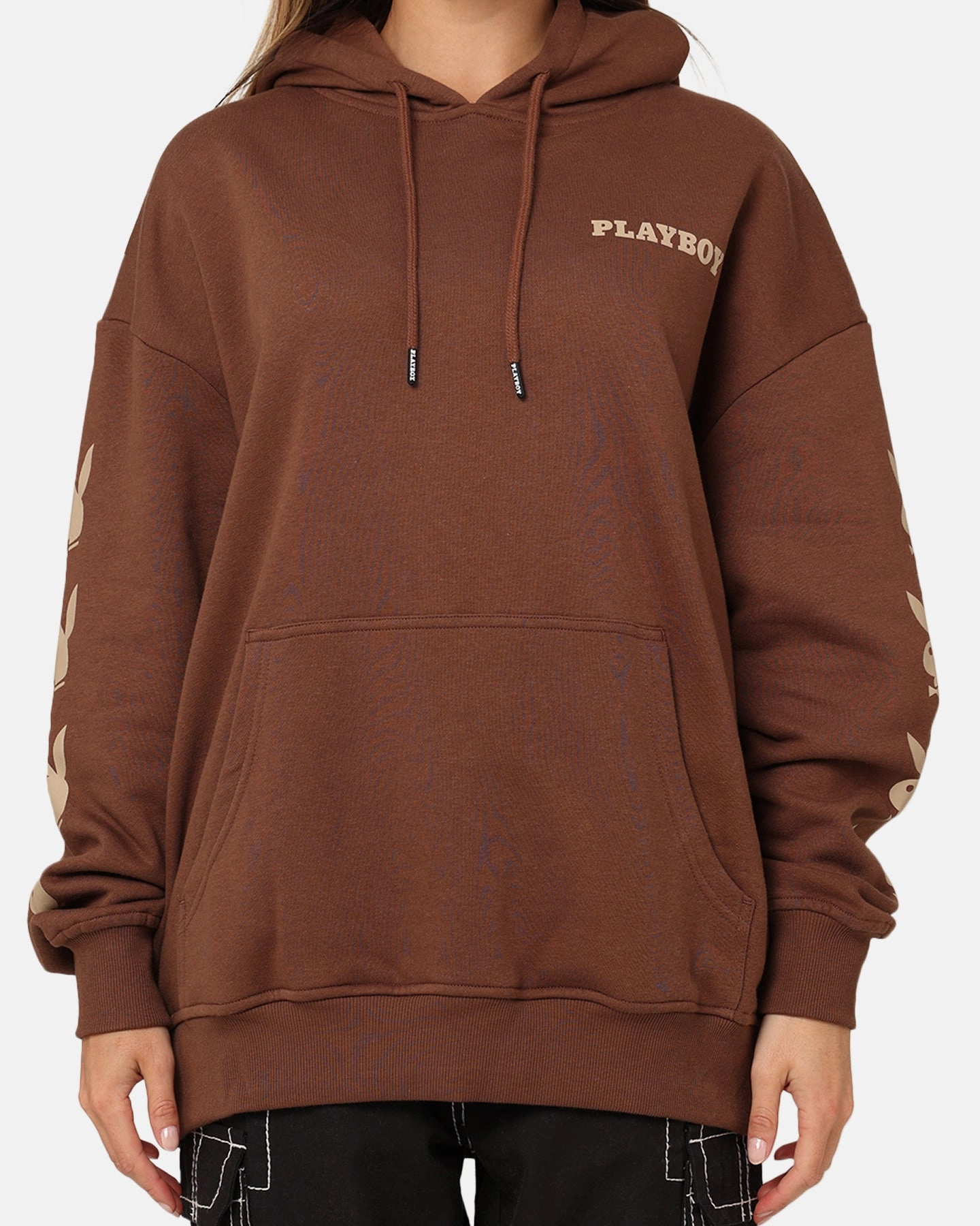 Playboy Side Bunny Stack Hoodie Brown Trendy Protection