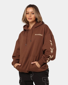 men Reinforced Elbows Playboy Side Bunny Stack Hoodie Brown