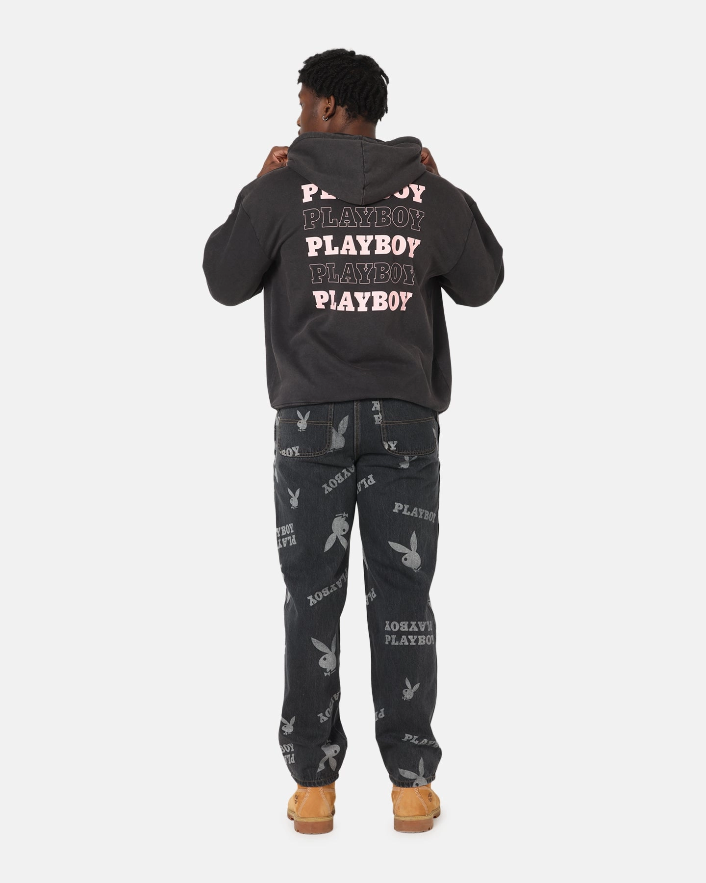 explosion - proof Ventilated Back Panels Playboy Stack Washed Hoodie Washed Black