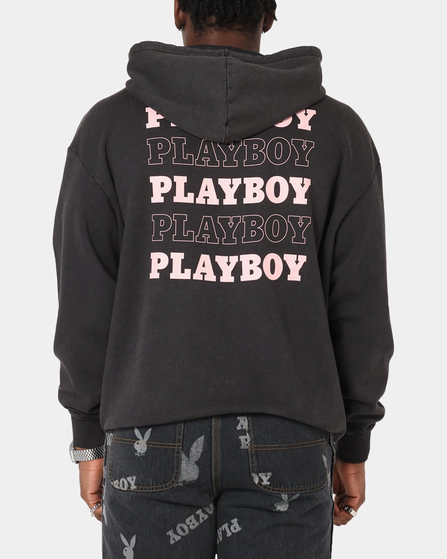 Playboy Stack Washed Hoodie Washed Black Performance - measured Unique