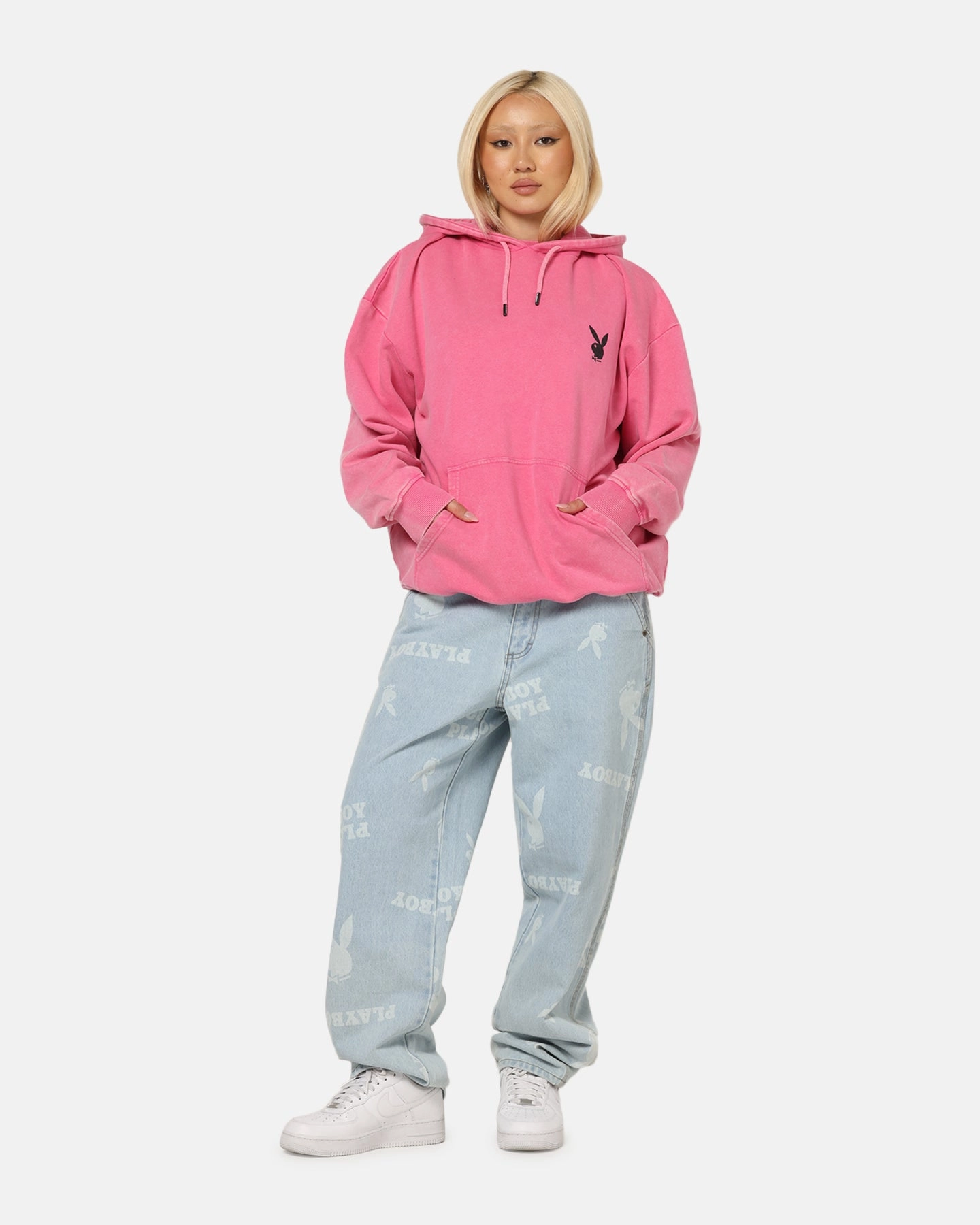 Playboy Stack Washed Hoodie Washed Raspberry concert