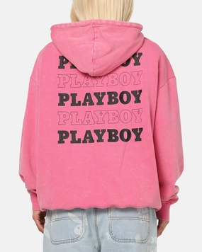 Playboy Stack Washed Hoodie Washed Raspberry Floss Zipper Closure