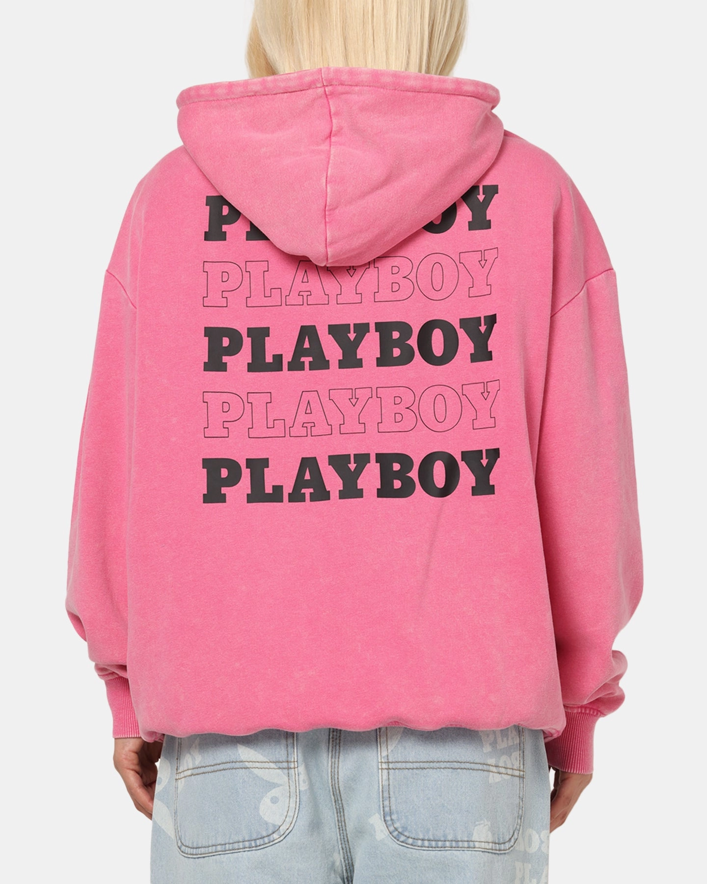 Playboy Stack Washed Hoodie Washed Raspberry Floss Zipper Closure