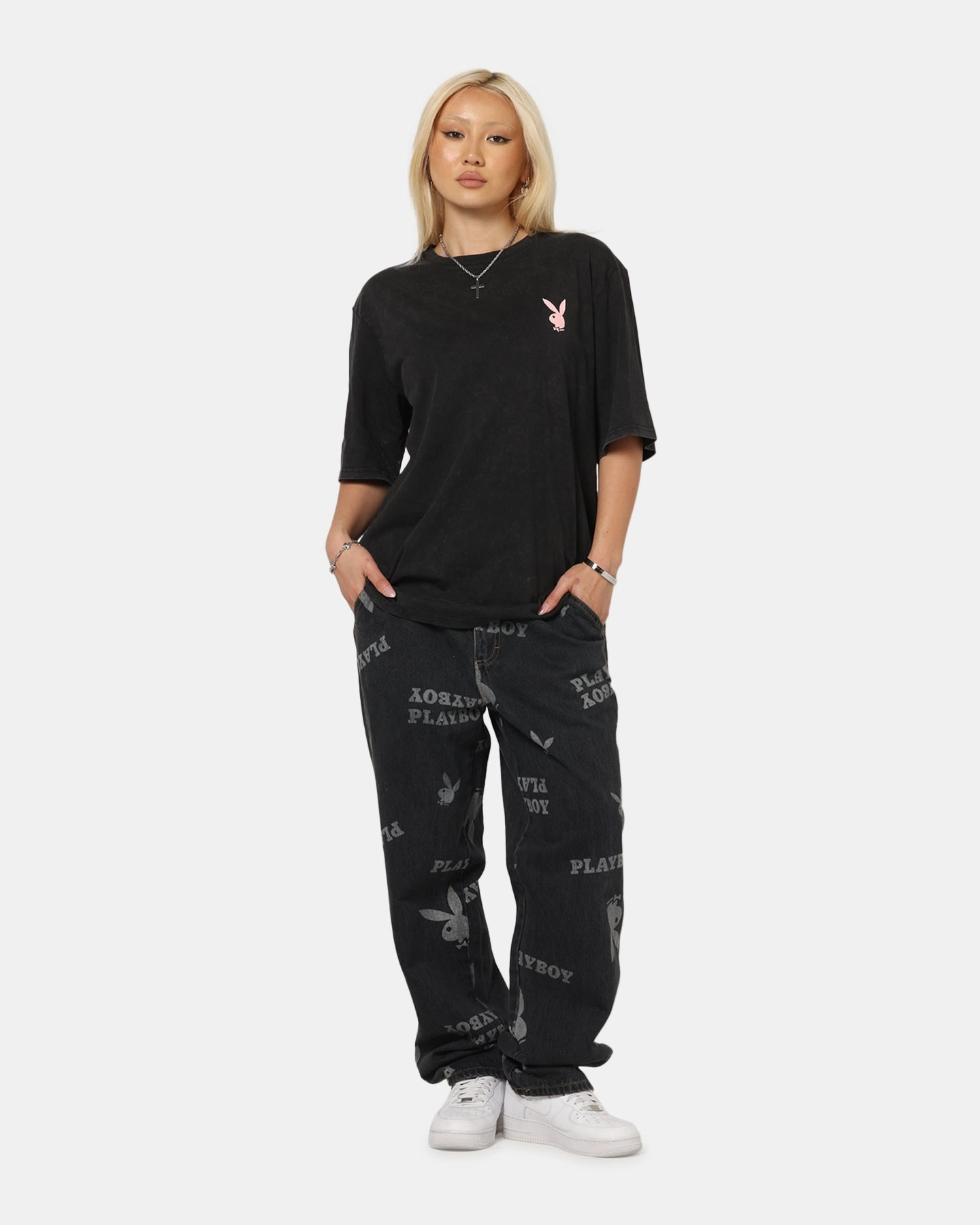 Moisture Management Tight fit sexiness Playboy Stack Washed T-Shirt Washed Black