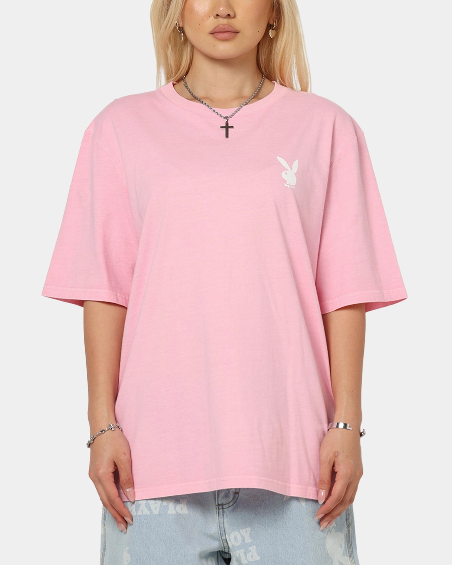 Weekend Look Stylish Casual Playboy Stack Washed T-Shirt Washed Pink