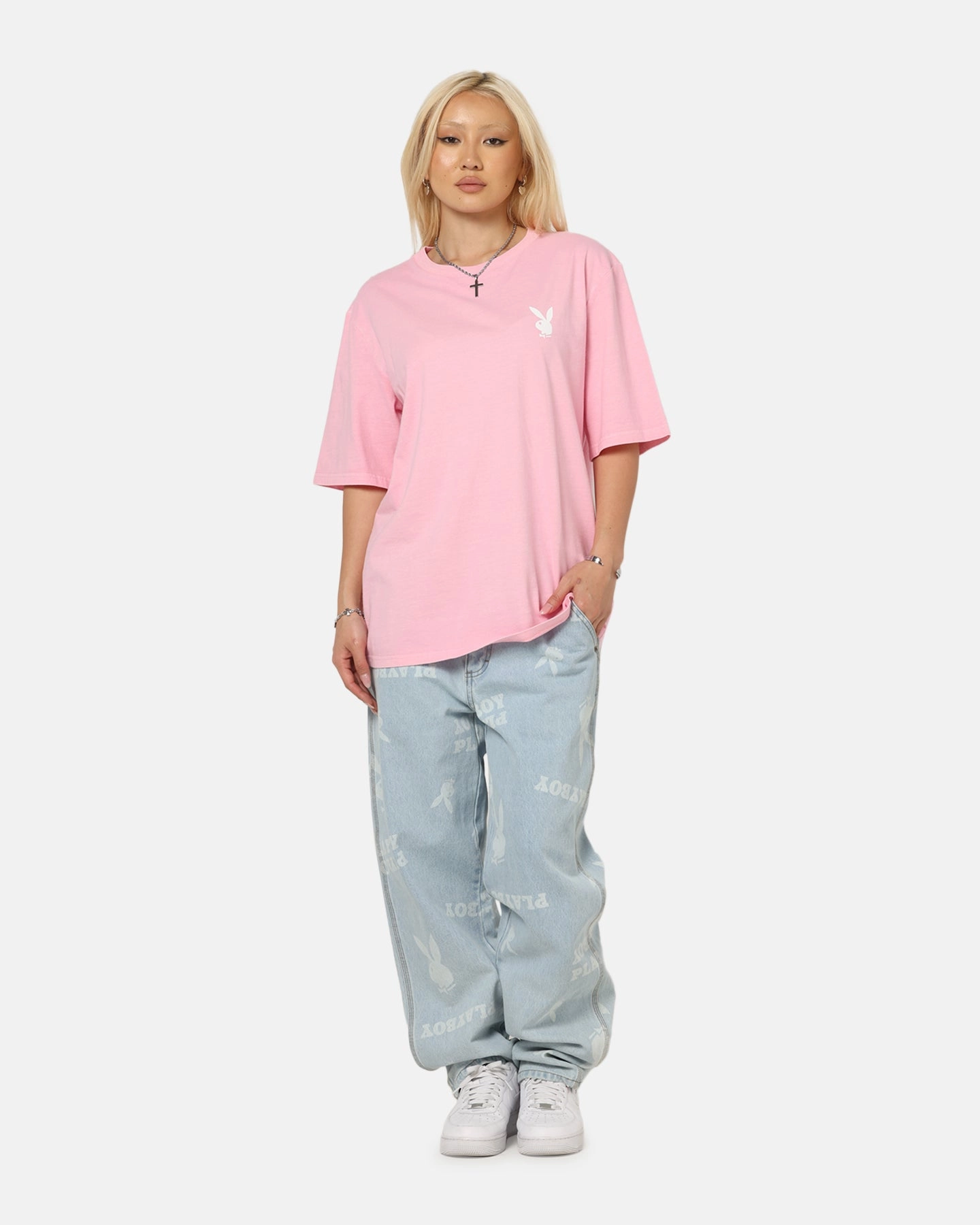 Versatile Comfort Style Playboy Stack Washed T-Shirt Washed Pink