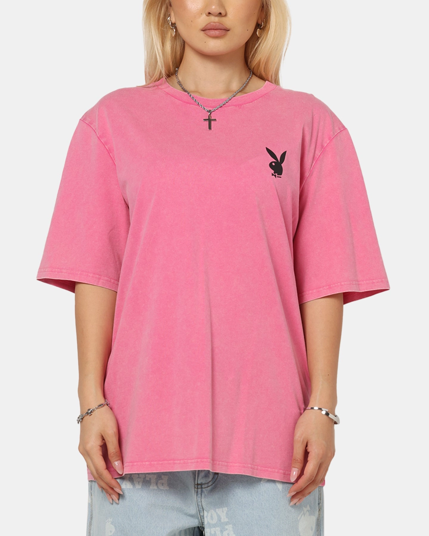 Playboy Stack Washed T-Shirt Washed Raspberry Trendy Style Chic Vibes