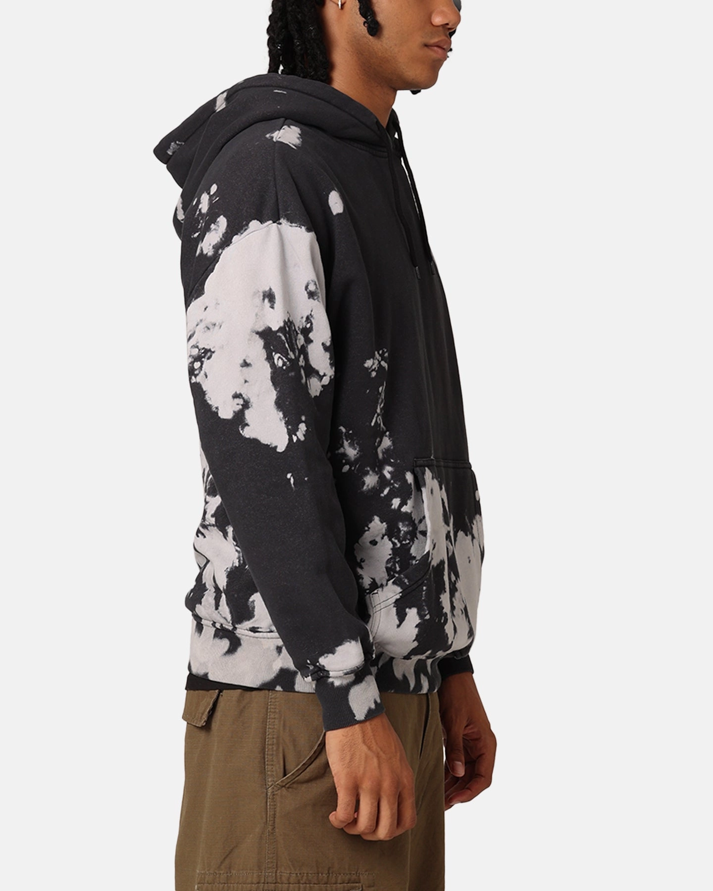 Adjustable Drawstring Waist BondedFabric Playboy Tie Dyed Bunny Hoodie Black Tie Dye