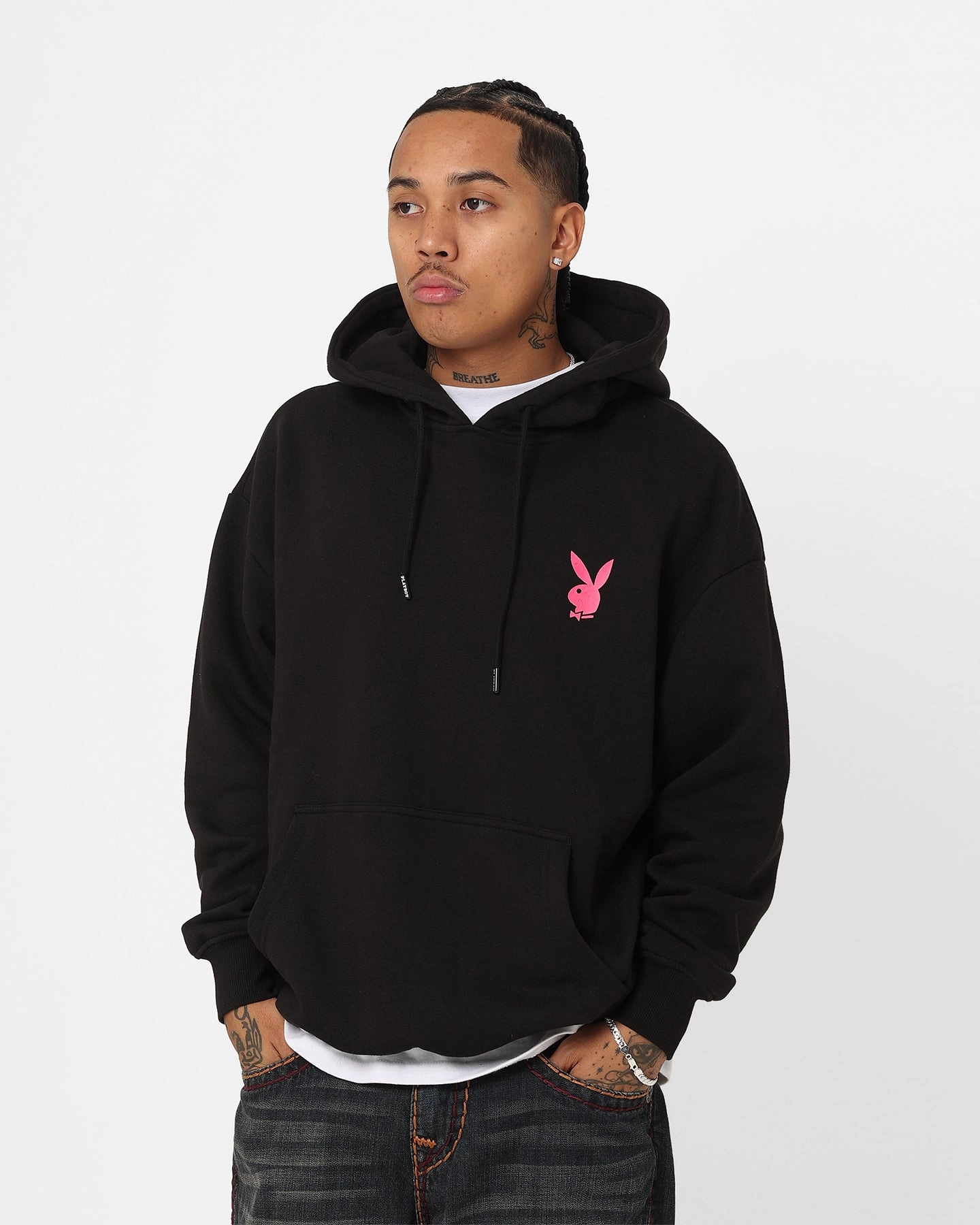 Playboy Wavy Stack Hoodie Black Durable Zippers Rollaway Collar Feature