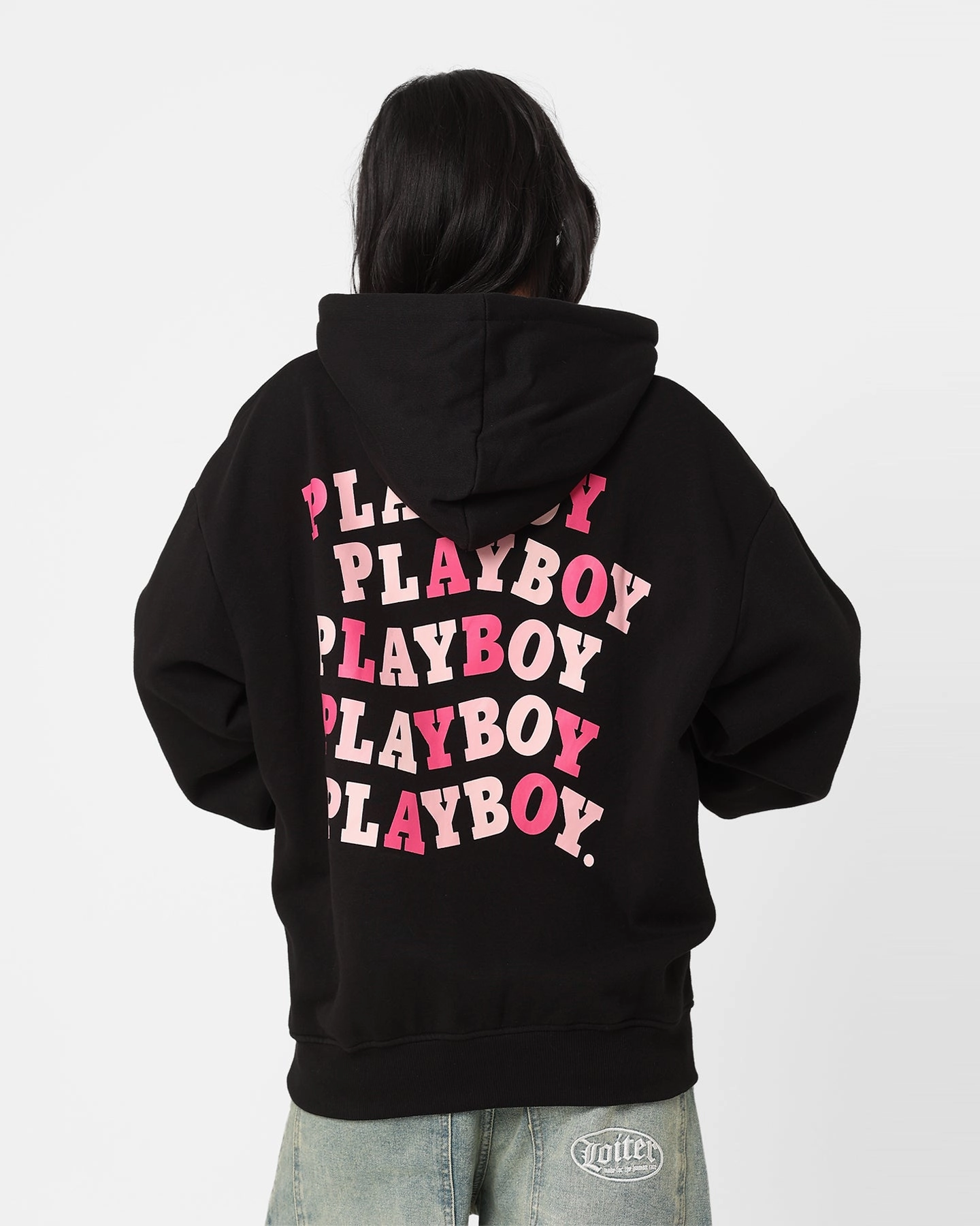 Playboy Wavy Stack Hoodie Black Slim Silhouette