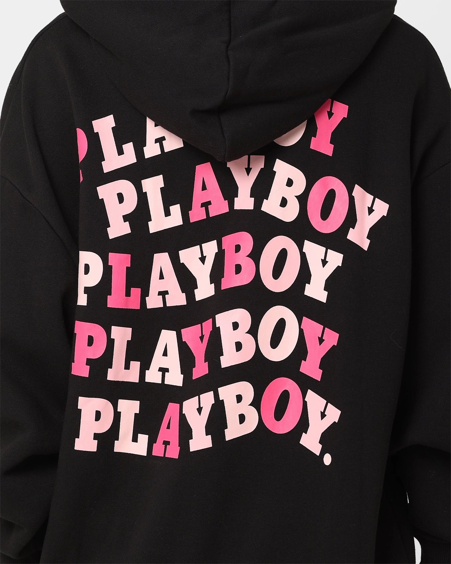 Laser Cut Perforations Playboy Wavy Stack Hoodie Black