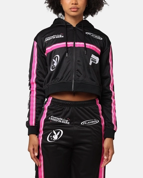 Adjustable Fit back - to - school Playboy Women's Racing 1953 Cropped Zip Jacket Black
