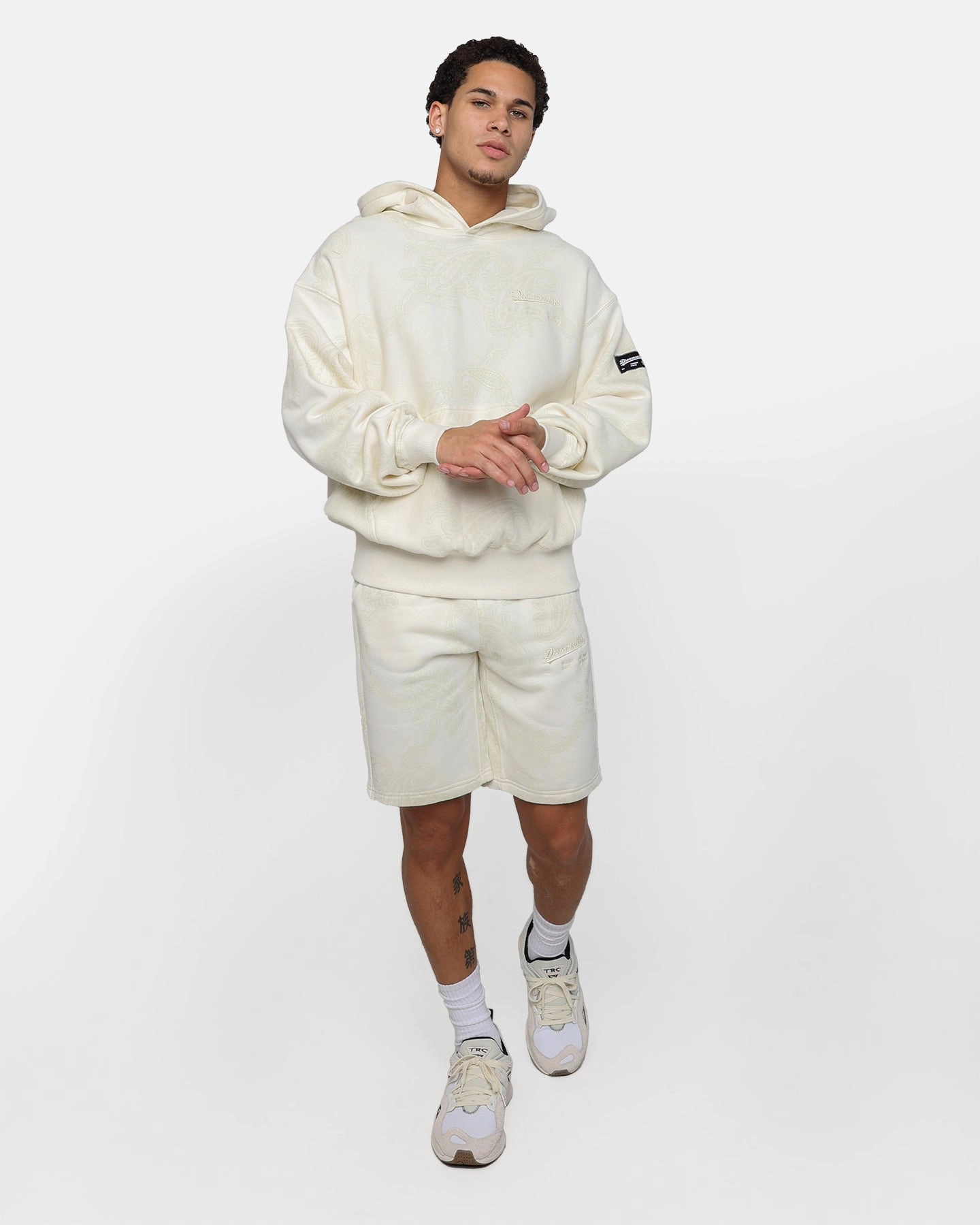 Dreamville Records Hoodie Cream Rugged Durability Reinforced Elbow Patches