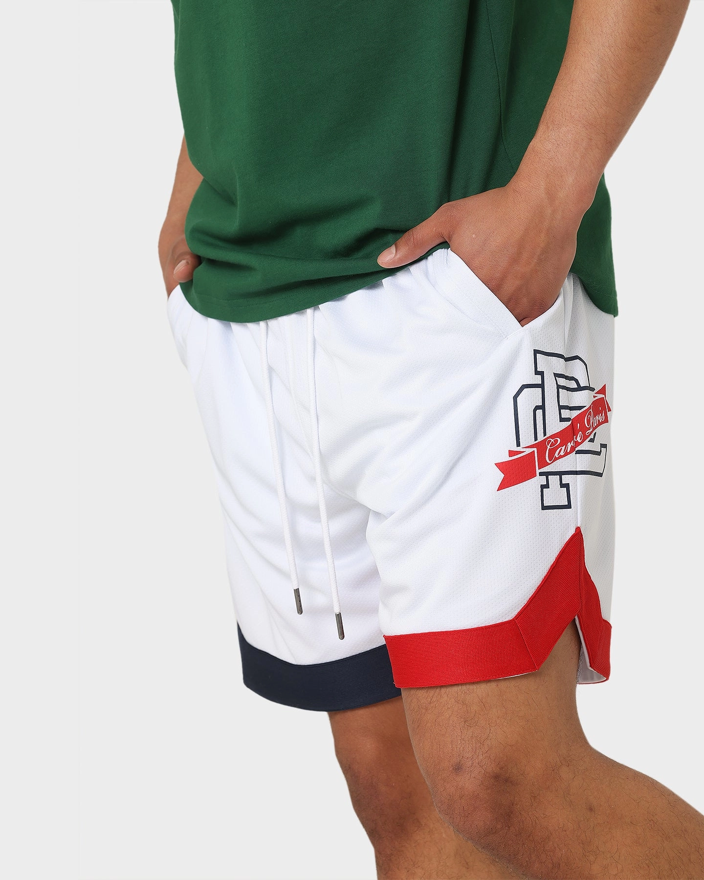 Laser Cut Perforations Moisture Wicking Fabric Carr?? Team Paris Basketball Shorts White